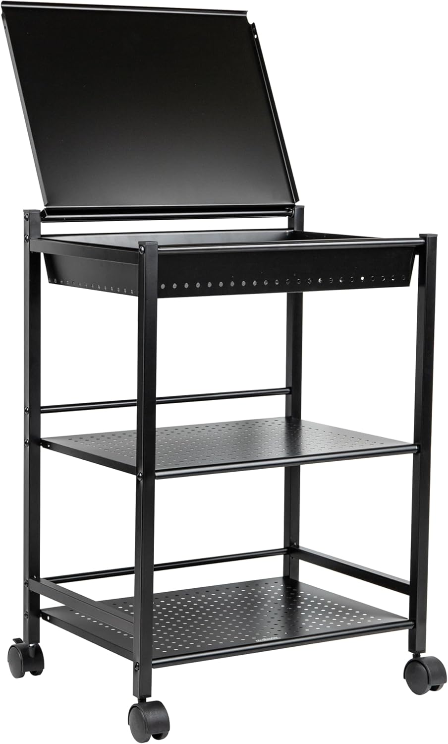 Mind Reader Cart with Covered Compartment, Office Organizer, Storage, 3-Tier, Office, Metal, 20" L x 14.25" W x 28.75" H, Black