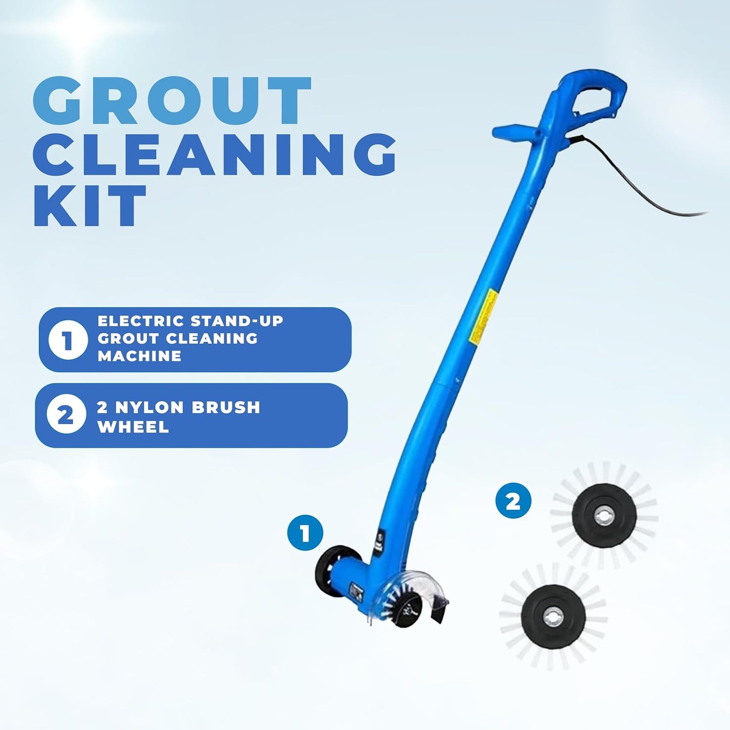 Electric Stand-Up Grout Cleaning Machine – Compact Lightweight Floor Scrubber for Tile, Bathroom & Kitchen Grout Lines | Easy-to-Use Deep Cleaner for Ceramic & Porcelain Tile Floors (Small)