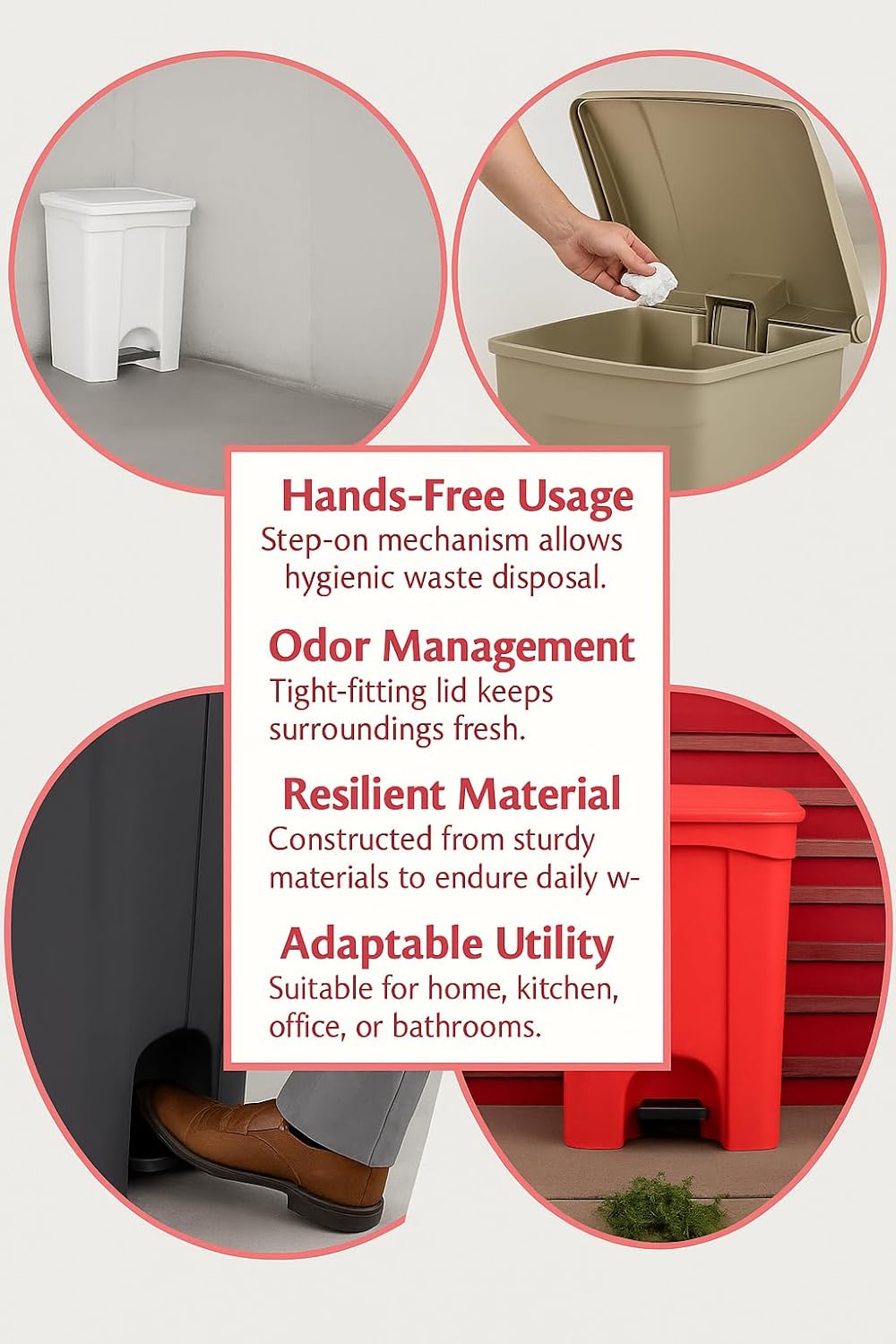 PRO&Family Step-On Trash Can with Lid, Plastic Waste Bin, Foot Pedal Operation (Gray, 8 Gallon)