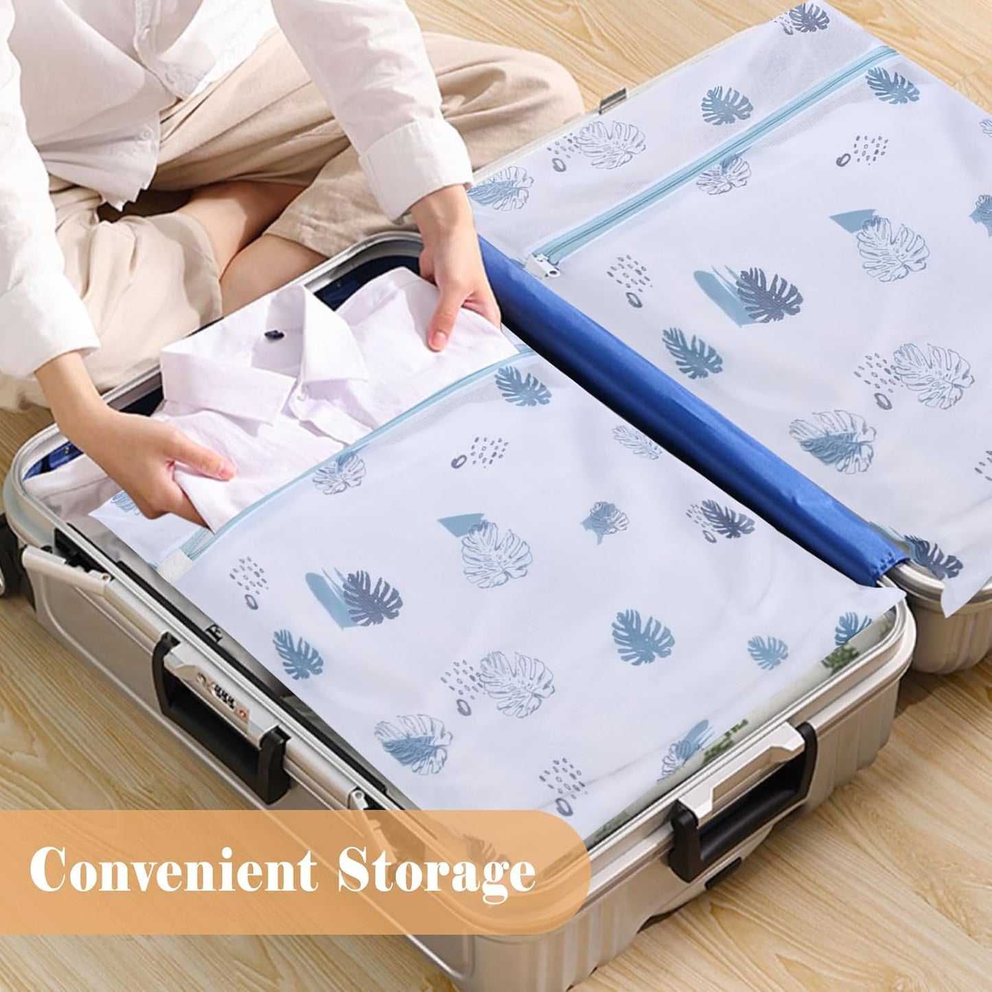 Durable Laundry Bag, Mesh Laundry Bags with Premium Zipper, 5 Pack Washing Machine Wash Bags for Delicates Blouse, Hosiery, Underwear, Baby Clothes, Travel Organization Bag (Leaves)