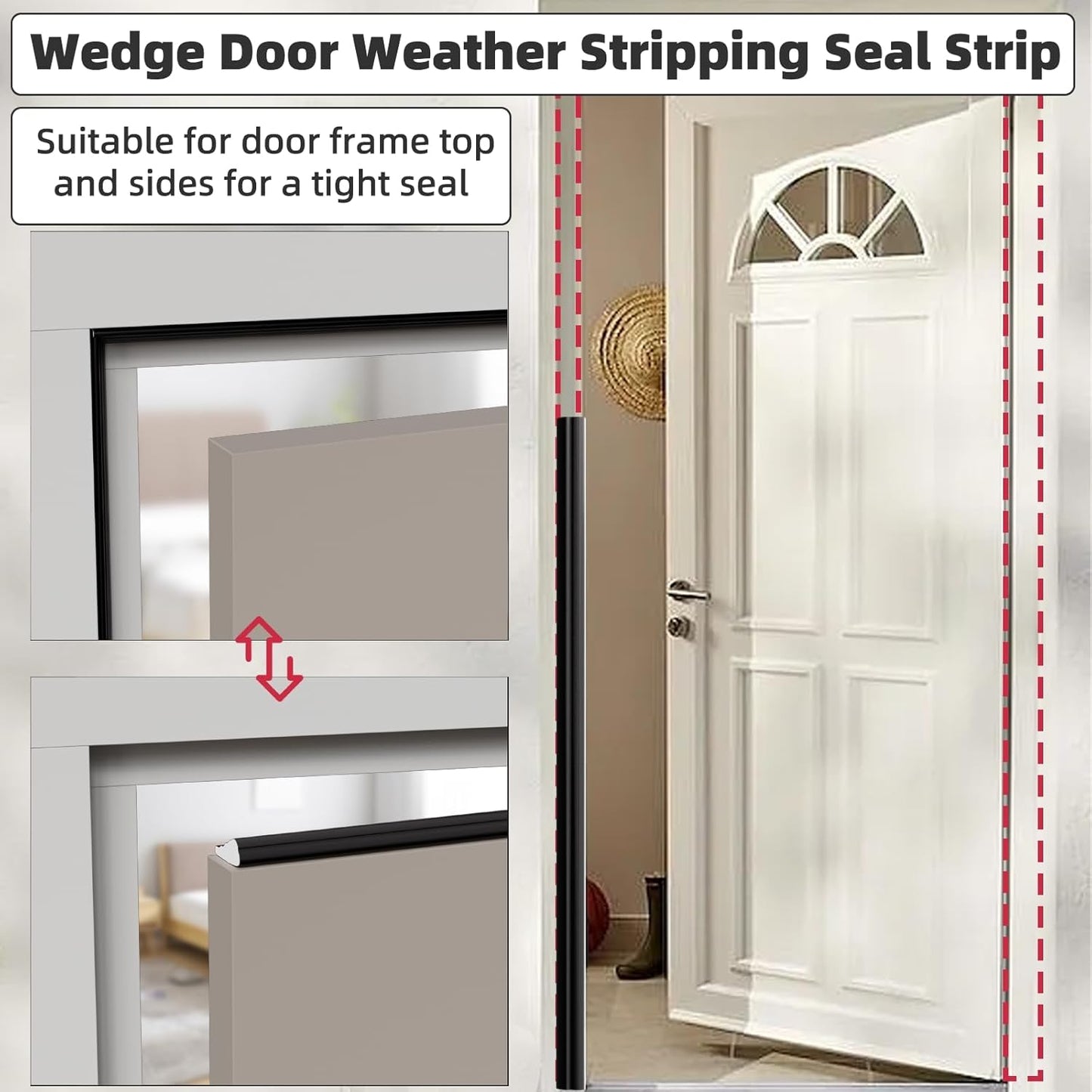 2 Pack*16.4 Ft Weather Stripping Seal Strip for Doors,Soundproofing Window Insulation Draft Stopper for Winter, Selfadhesive Foam Weather Strip for Door Frame,Door Gap Filler Noise Blocker(Black)