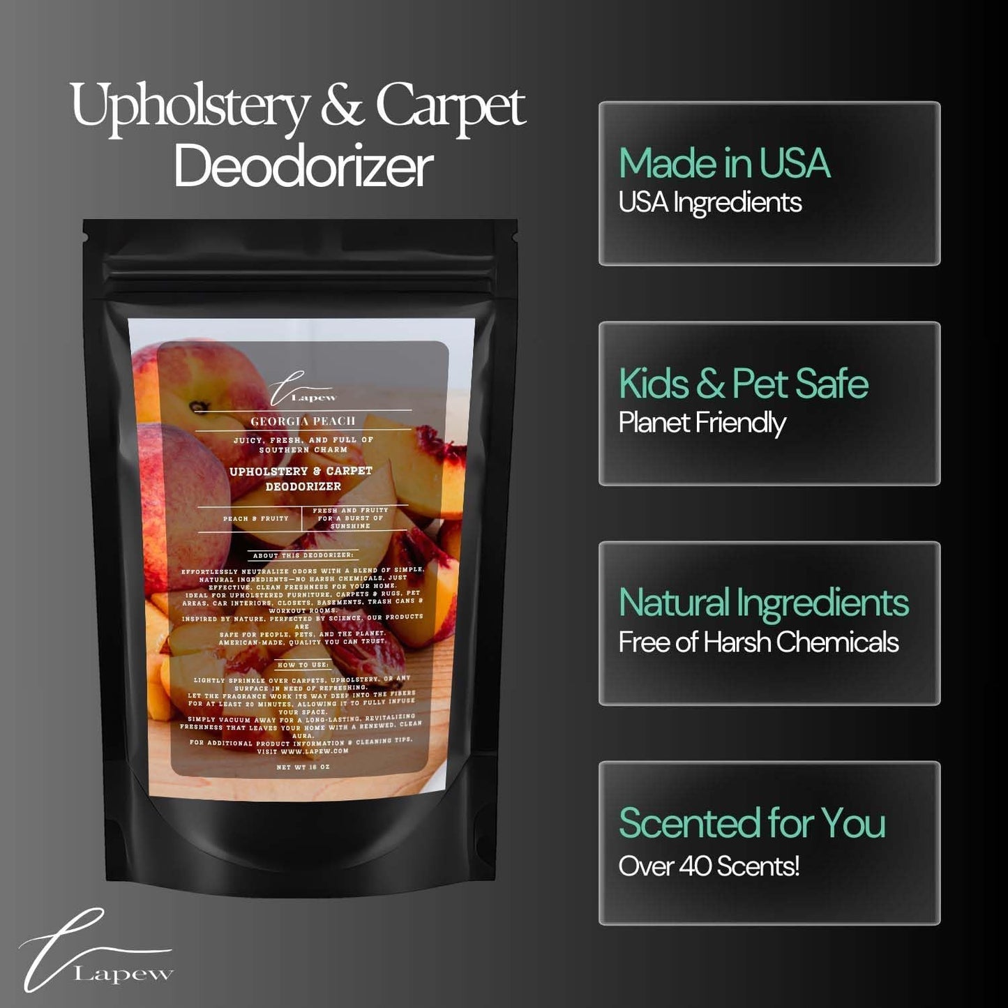 Georgia Peach Carpet Freshener Powder: Powerful Odor Eliminator for Home, Upholstery Deodorizer, Carpet Deodorizer, Pet Urine, Cat Litter Box - Georgia Peach Fragrance