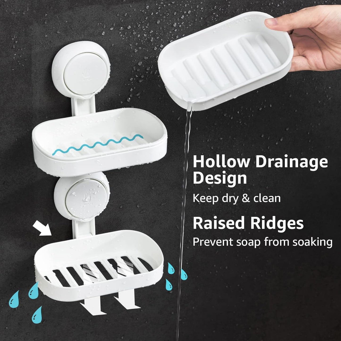 LEVERLOC Soap Holder Suction Cup for Shower, 2 Pack Bar Soap Dish Holder for Shower Wall Mounted NO-Drilling, Plastic Self Draining Removable Vacuum Suction for Bathroom Bathtub Sink