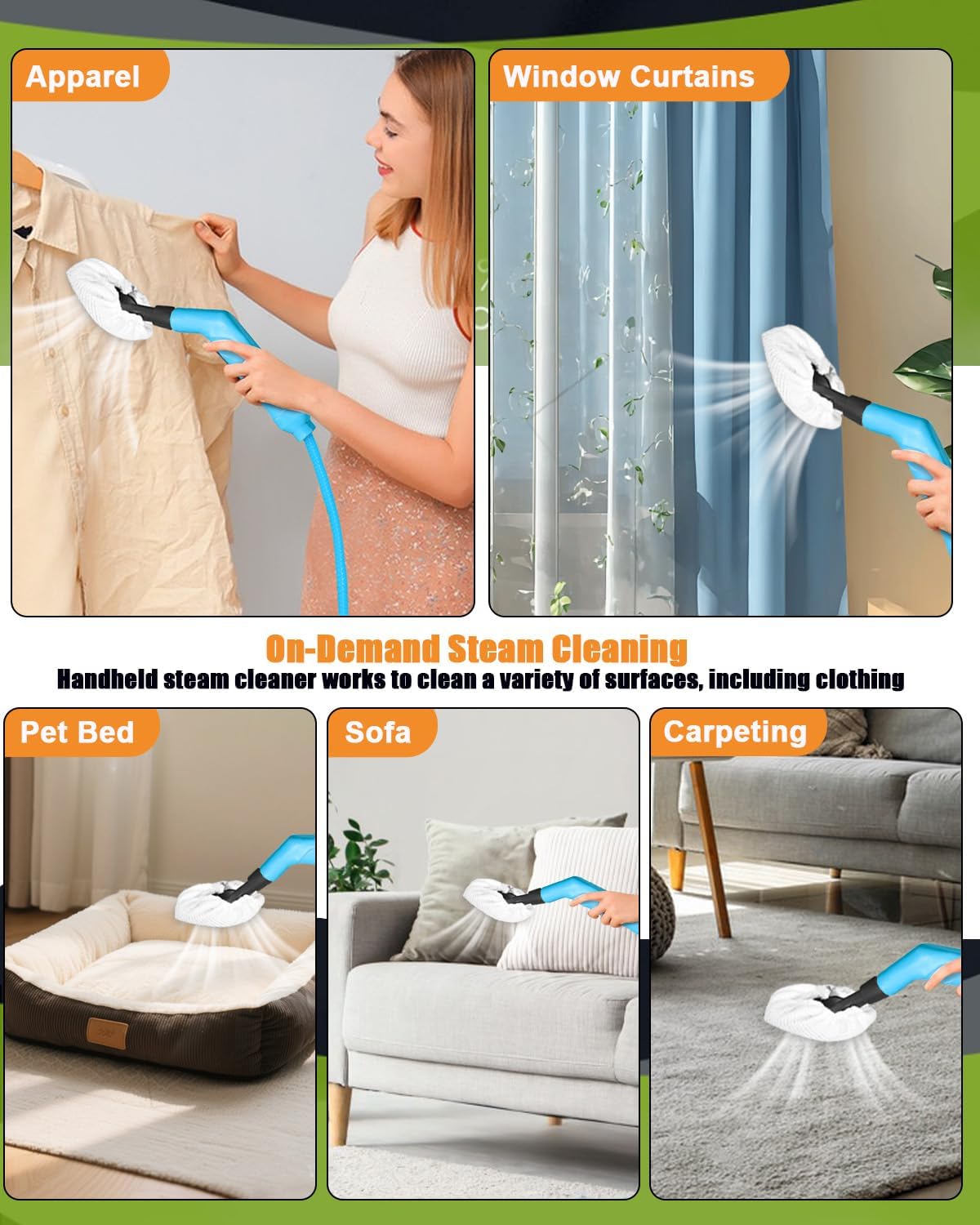 Handheld Steam Cleaner for Home, 10s Heat-Up/2.1 Qt Tank/4.5BAR High Pressure Hand held Steamer for Cleaning, 3 Level Pressurized Portable Steam Cleaner for Car Detailing, Bed Bugs, Blue,Tile, Grout