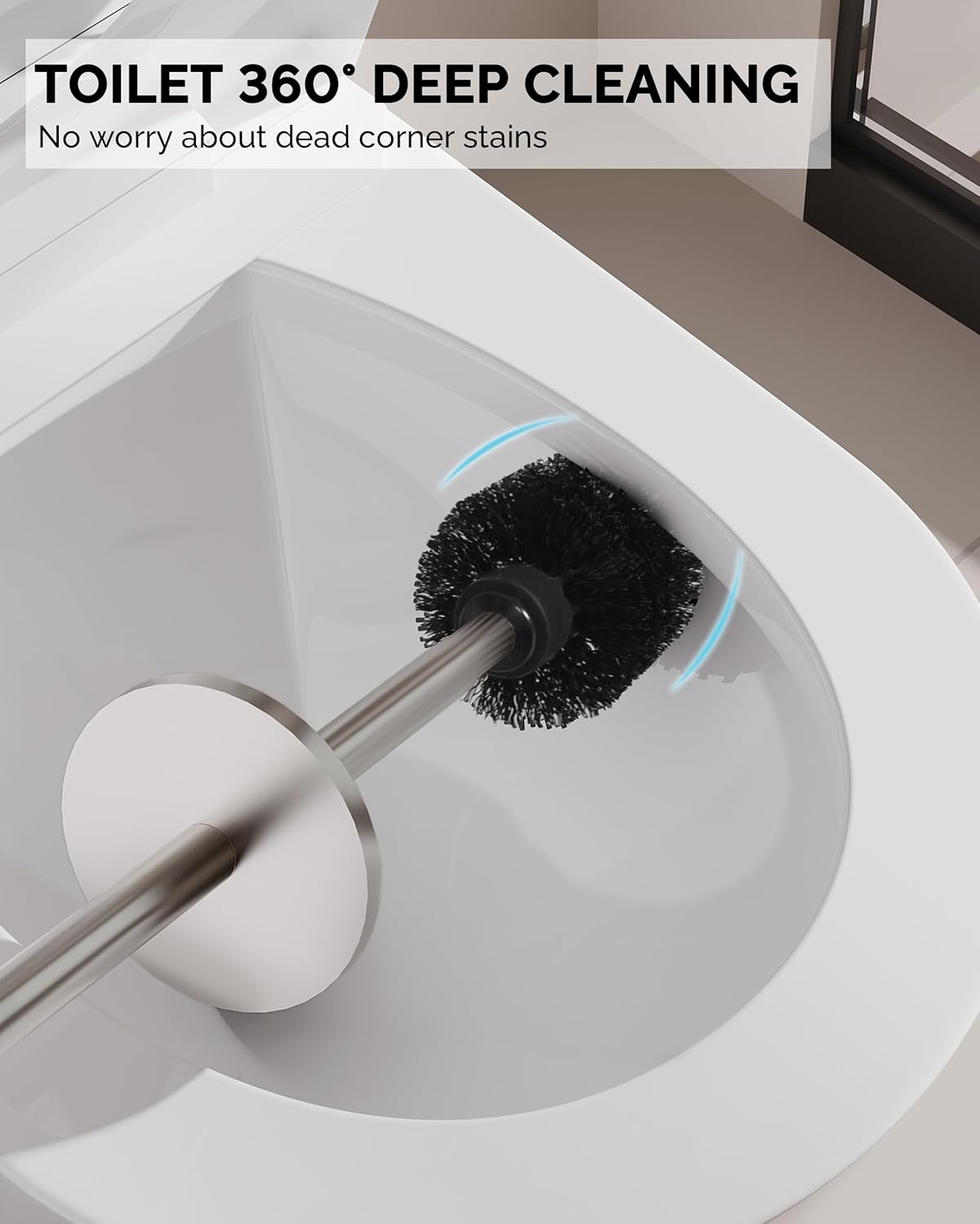 Toilet Brush and Holder Set, 2 Pack Stainless Steel Toilet Bowl Brush with Lid, Rust Proof Toilet Cleaner Brush with Caddy, Durable Bristles, Splash Proof, Ideal for Bathroom (Brushed Nickel)