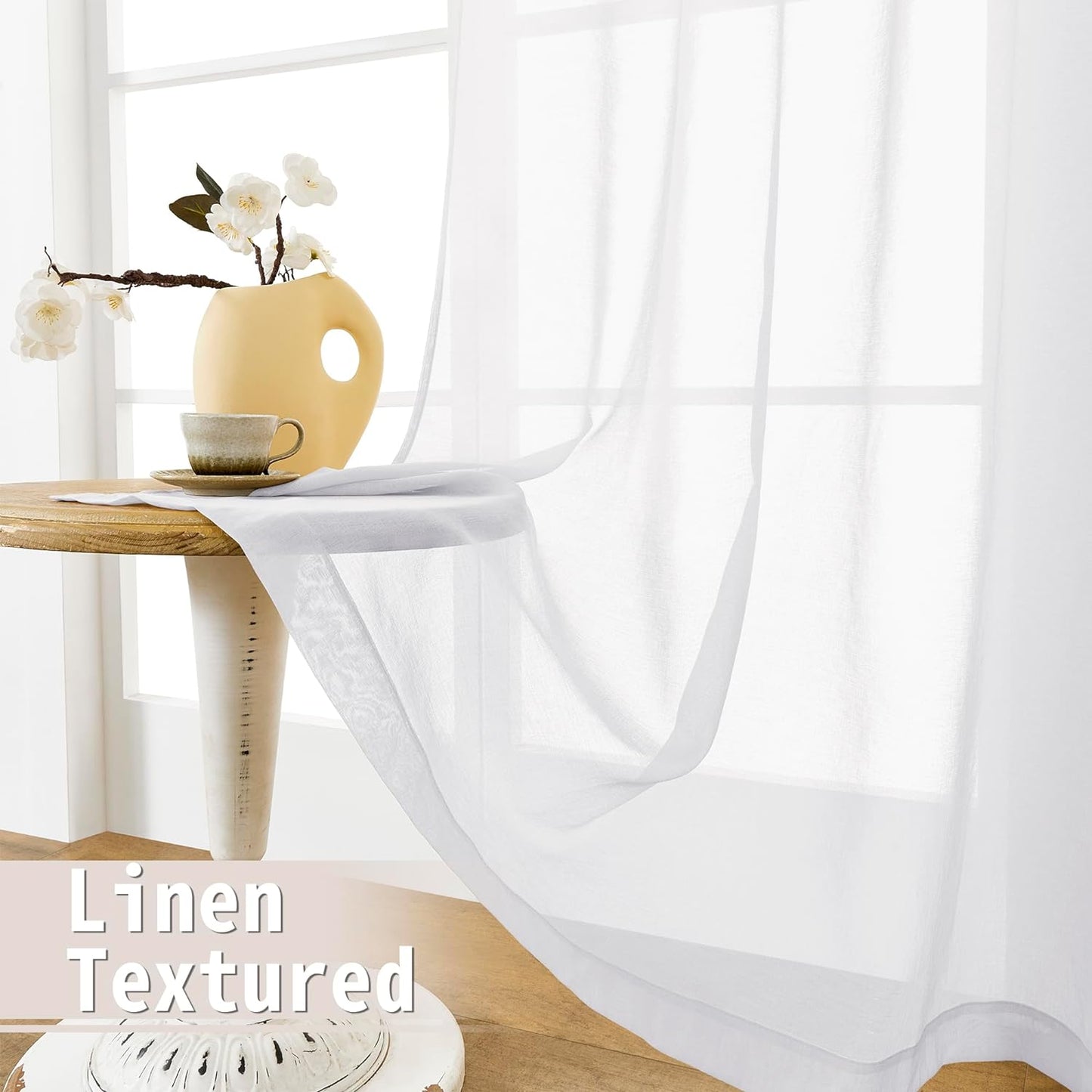 Tollpiz Short Sheer Door Curtains Closet Linen Textured Curtains Sheer Doorway Light Filtering Voile Patio Glass Door Rod Pocket Curtain French Door, 54 x 40 inches Long, White, Set of 1 Panel