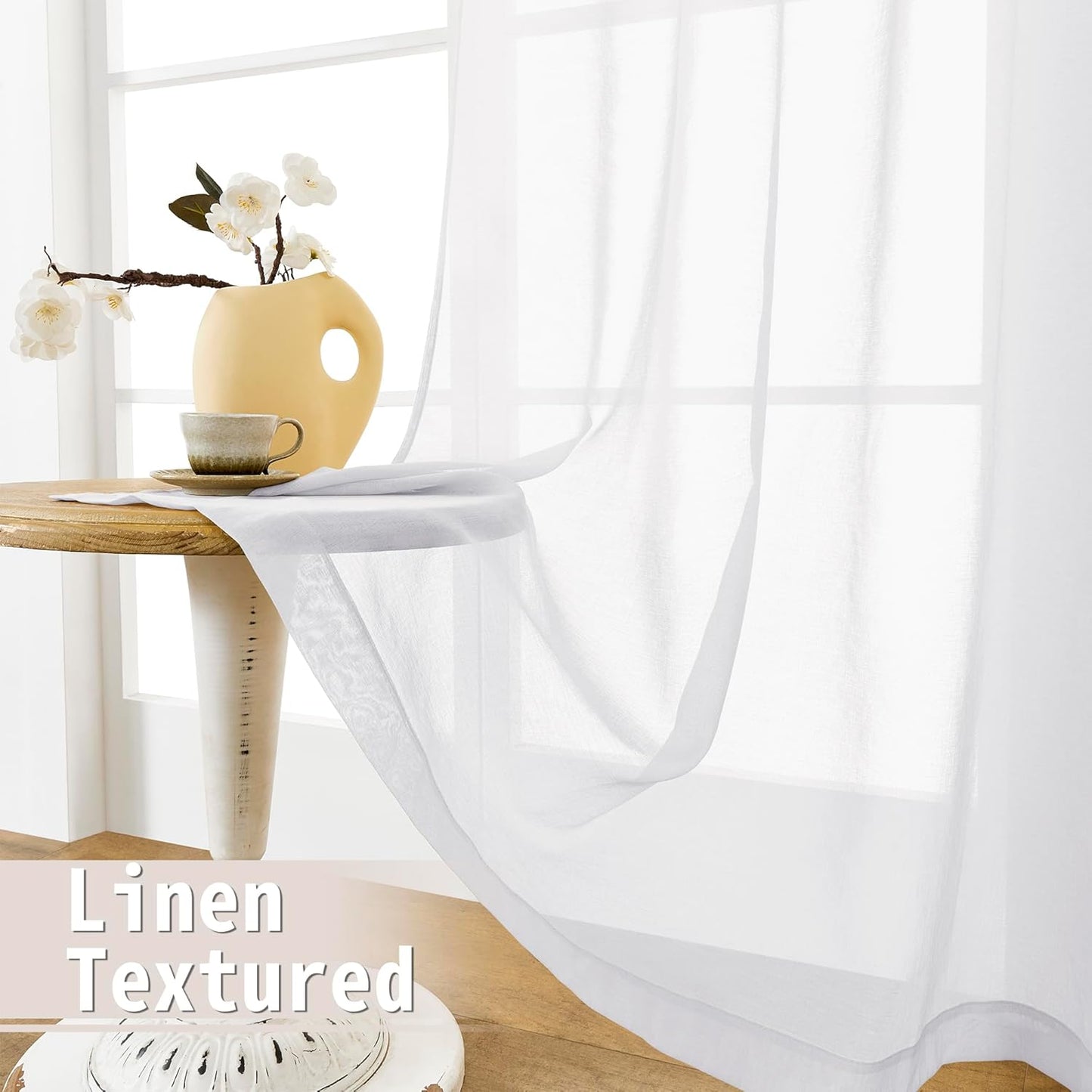 Tollpiz Sheer Door Curtains Closet Linen Textured Curtain Sheers Doorway Light Filtering Voile French Door Rod Pocket Curtains Patio Glass Door, 54 x 63 inches Long, White, Set of 1 Panel