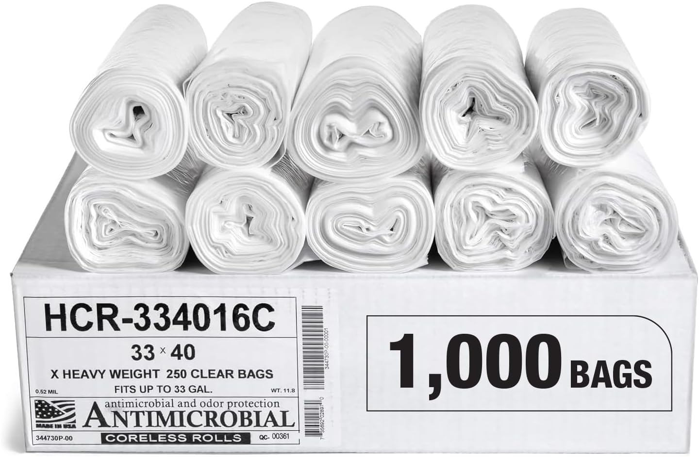 Aluf Plastics High Density Trash Bags, 33 Gallon, 1000 Count, 16 Micron (eq), 33" x 40", Clear, for Bathroom, Office, Industrial, Commercial, Janitorial, Municipal, Recycling