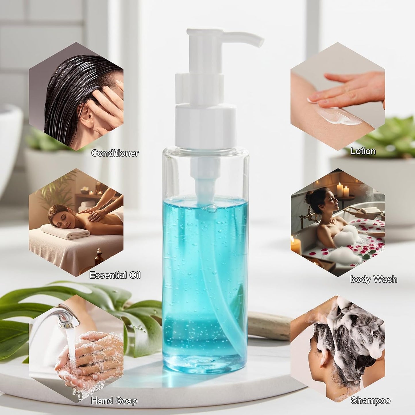 5 Pack 3.4 Oz/100ml Travel Pump Bottle TSA Approved Empty Plastic Pump Bottles Dispenser Portable Refillable Container Clear Lotion Dispenser Bottle for Shampoo Shower Gel
