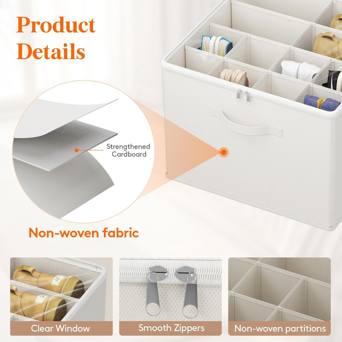 Lifewit Shoe Storage Organizer for Closet Fits 12-16 Pairs, Fabric Large Shoe Box Storage Container with Clear Cover, Foldable Bins Fit for Boots Heels Sneakers 17"(L) x 17"(W) x 12.5"(H) 2 Pack White