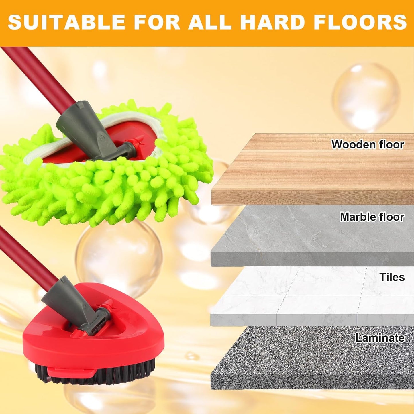 Mop Heads Replacements for OCedar RinseClean 2 Tank Spin Mop System, Mop Replace Head with 2 Chenille Mop Pads,1 Scrub Brush, and 1 Mop Base Set Combo