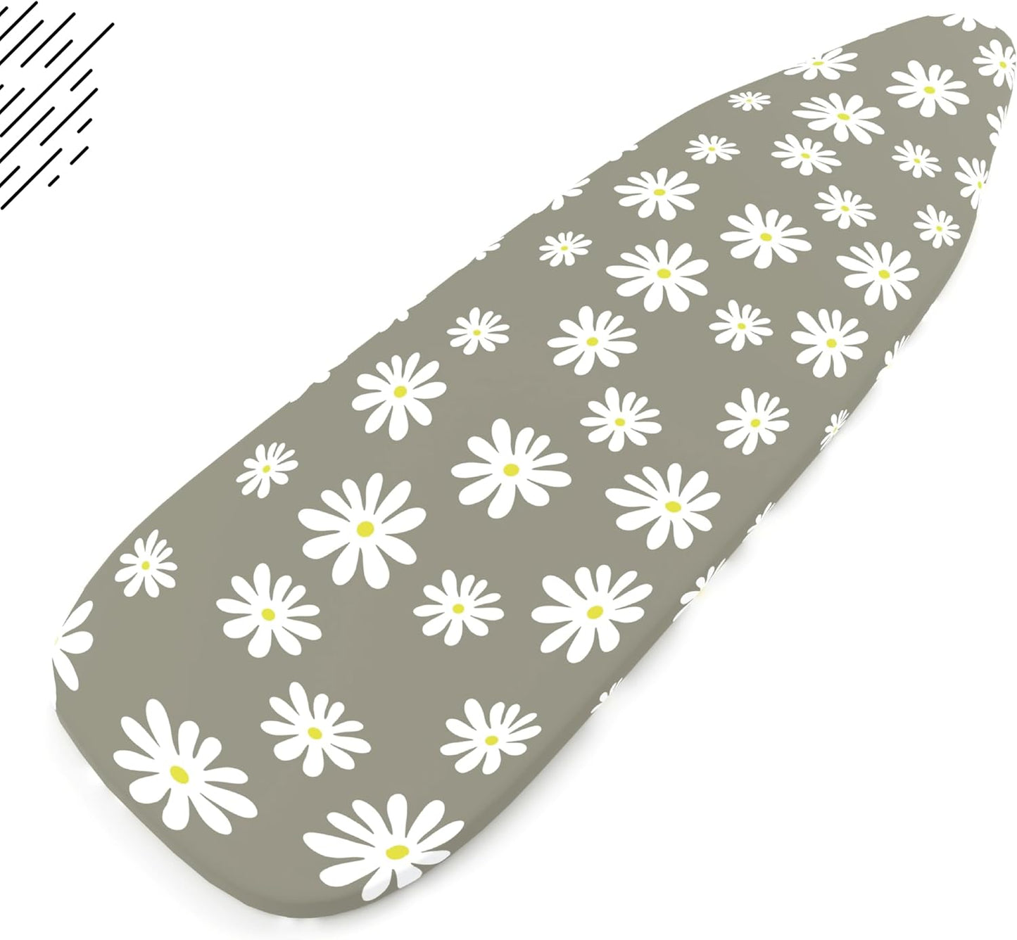Encasa XO Ironing Board Cover and Pad 57"x22" - Thick 3mm Felt Padding, Drawstring Tightening & Lock, Easy Fit, Scorch & Stain Resistant, Fits X-Large Ironing Board - Daisy Grey