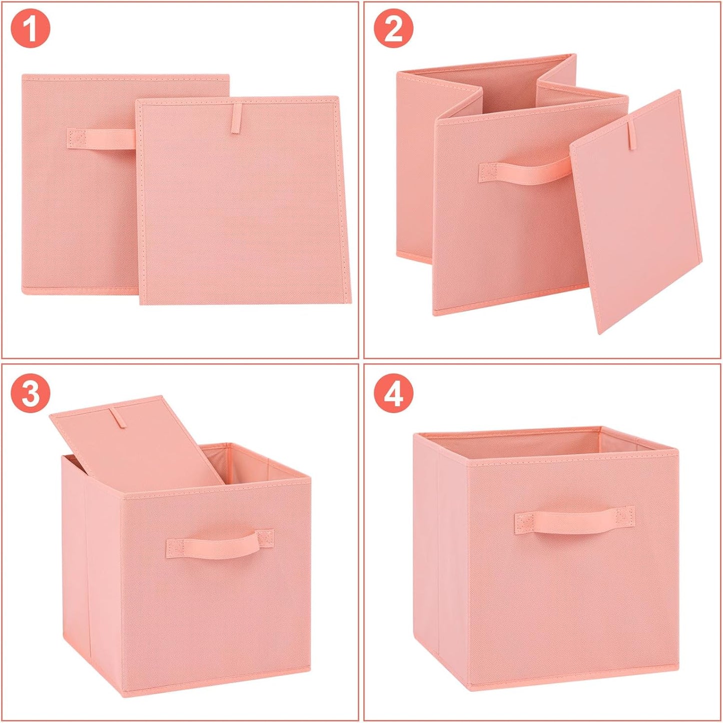 Stero 13x13x13 Inch Fabric Storage Bins 6 Pack Fun Colored Durable Storage Cubes with Handles Foldable Cube Baskets for Home, Kids Room, Closet and Toys Organization Peachpuff