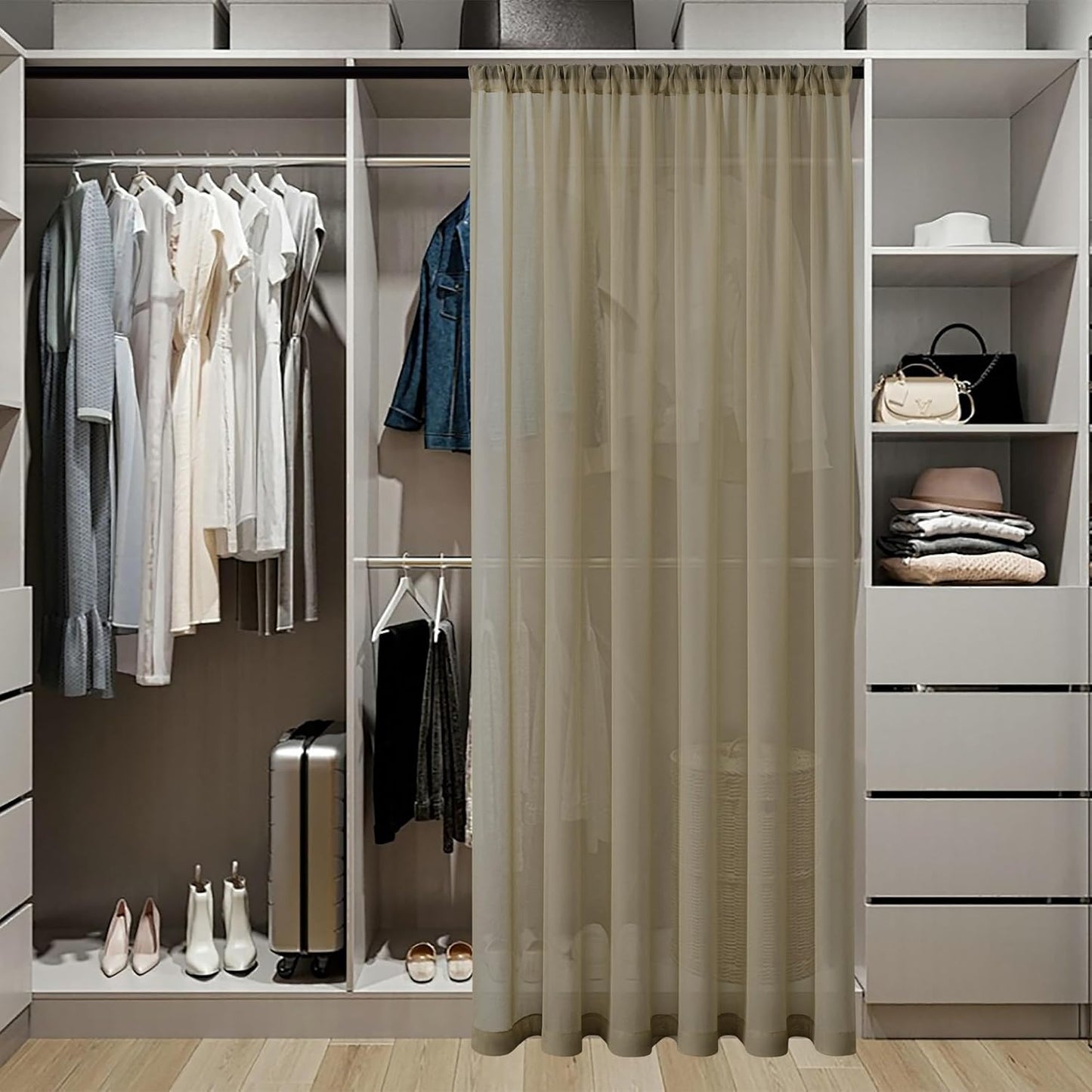 Tollpiz Sheer Door Curtains Closet Linen Textured Curtain Sheers Doorway Light Filtering Voile Patio Glass Door Rod Pocket Curtains French Door, 54 x 80 inches Long, Taos Taupe, Set of 1 Panel