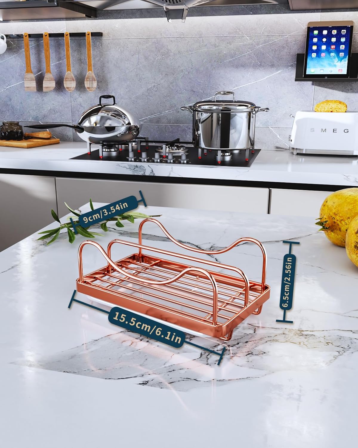 Consumest Sponge Holder for Kitchen Sink - Movable Sink Caddy for Countertop Organizer, 304 Stainless Steel Sponge Holder with Detachable Drip Tray for Kitchen Accessories, Rose Gold