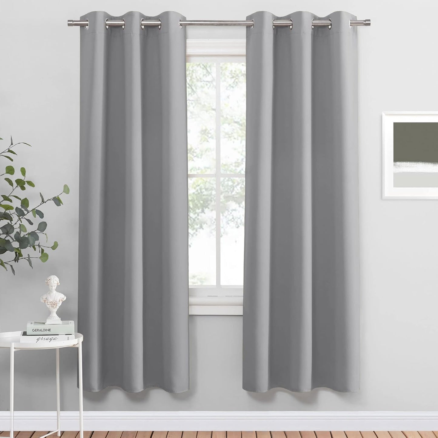 PONY DANCE Sliver Grey Blackout Curtains for Bedroom 63 Inch Length 2 Panels Set, Thermal Insulated Energy Saving Grommet Top Window Treatment Drapes for Living Room, W34 x L63 Inch