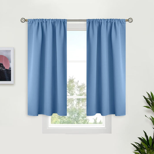 BGment Denim Blue Blackout Curtains for Kitchen Bathroom Window 34 x 40 Inch Long - Half Window Drapes with Rod Pocket Thermal Insulated Privacy for RV Cafe Bedroom, 2 Panels
