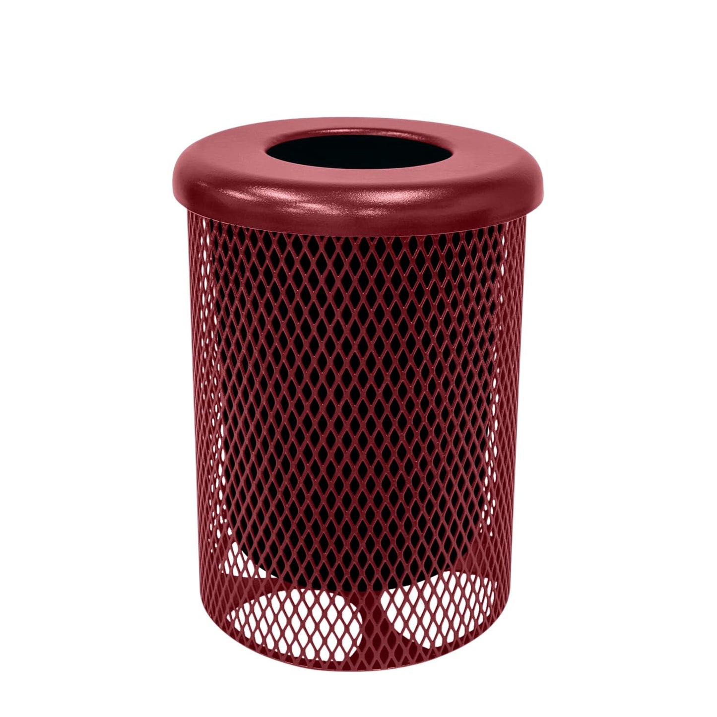 COATEDOUTDOORFURNITURE RFT-BUR Heavy Duty 32 Gallon Round Trash Receptacle, Liner Included, Burgundy with Black Flat Top, Made in America