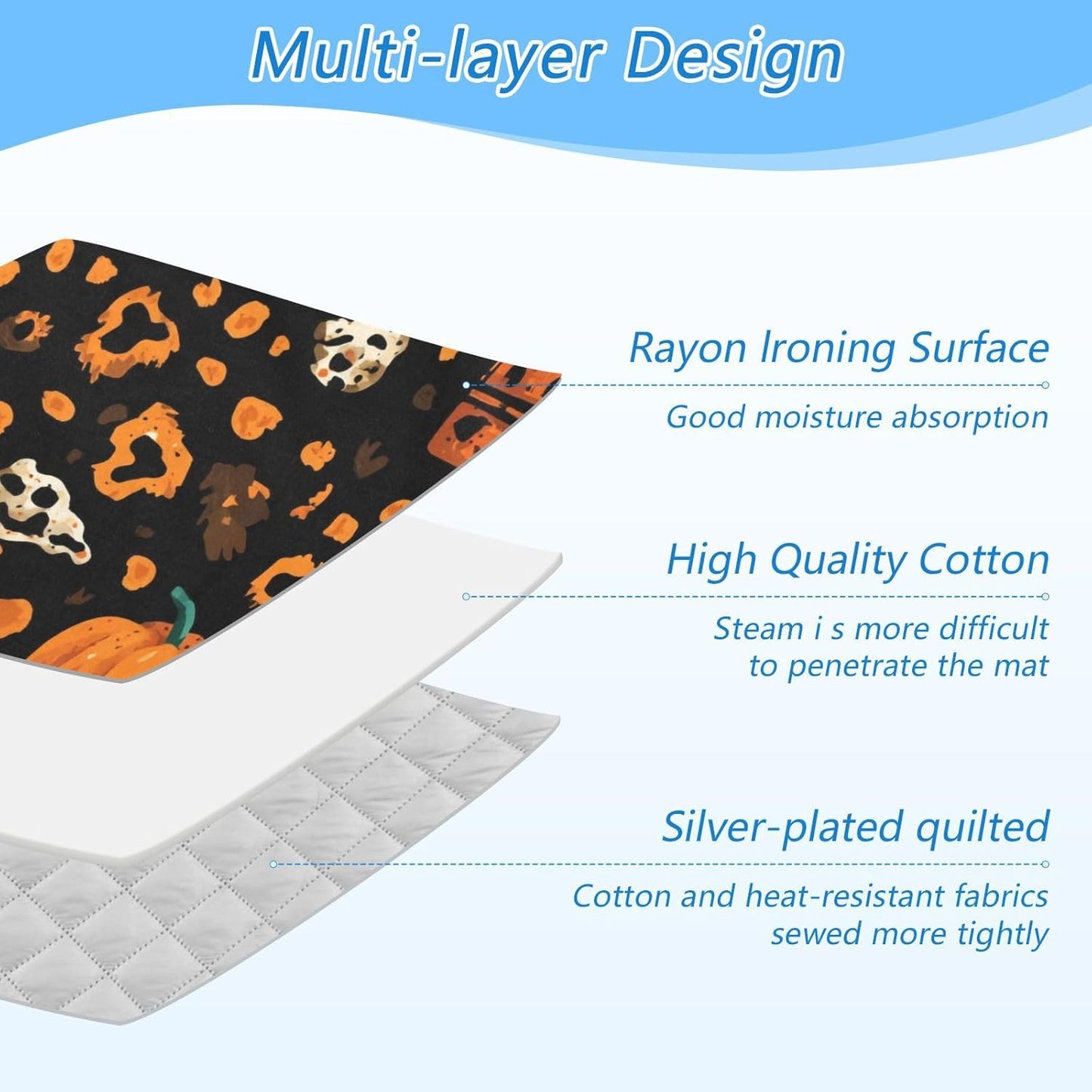 Ironing Mat Portable Ironing Pad Ironing Blanket for Table Top Heat Resistance Double-Side Using Travel Large 47.2 x 27.6 Inch Foldable Halloween Leopard Pumpkin Skull Brown