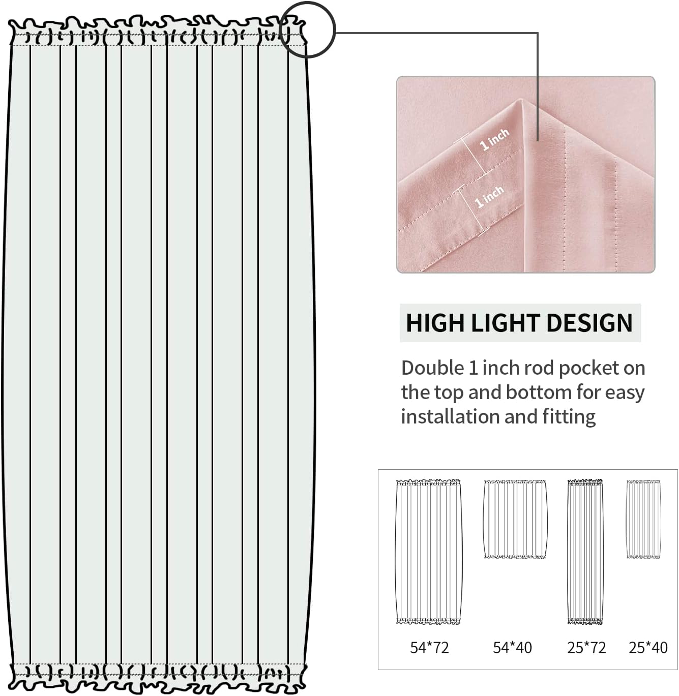 DWCN French Door Curtains – Rod Pocket Thermal Blackout Curtain for Doors with Glass Window, Kitchen and Patio Doors for Privacy, 25 X 72 Inches Long, 1 Curtain Panel with Tieback,Blush Pink