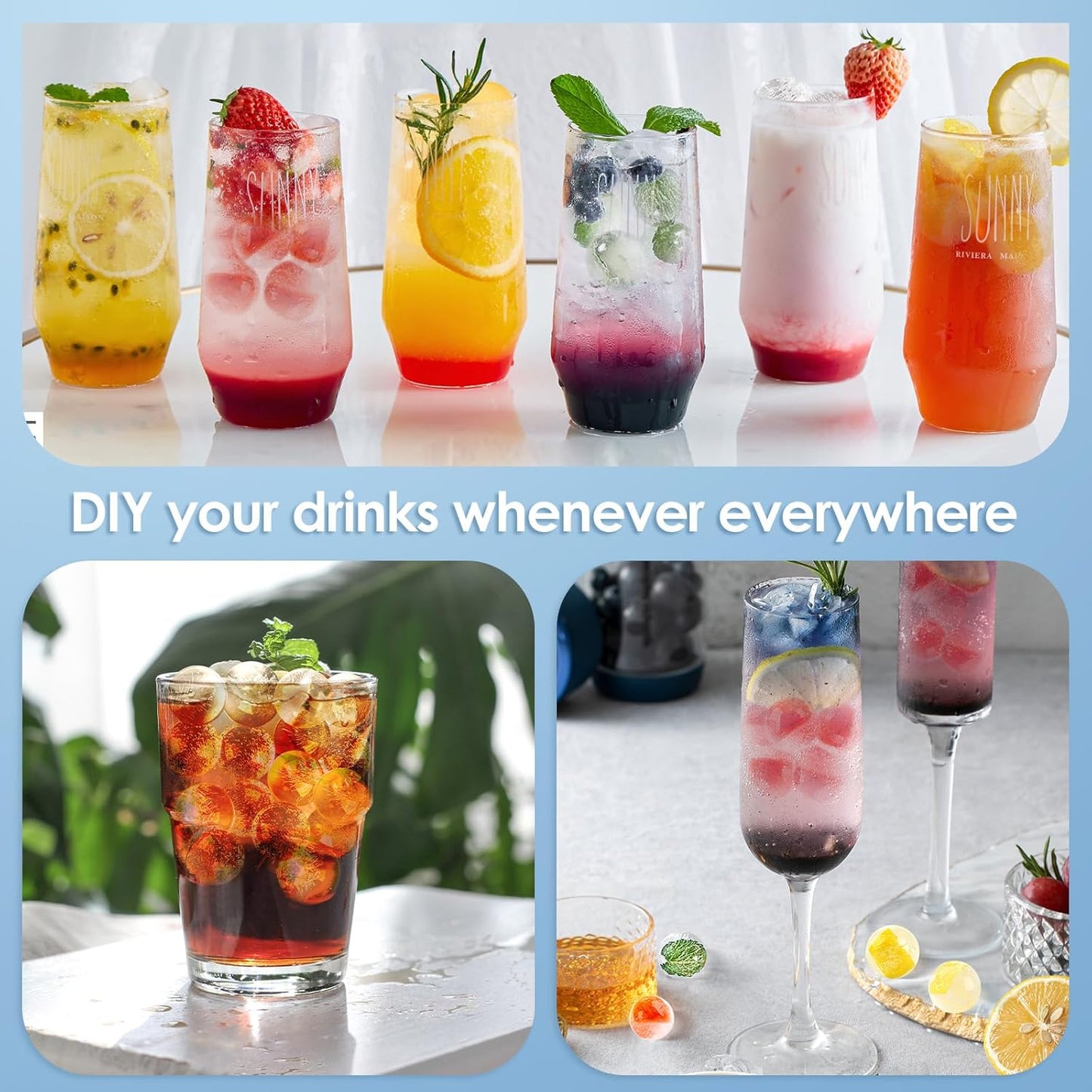 WIBIMEN Ice Cube Tray with Lid and Bin - Round Ice Trays for Freezer with Lid - Ice Cube Trays for Freezer with Ice Container (0.8"-2PACK Black)