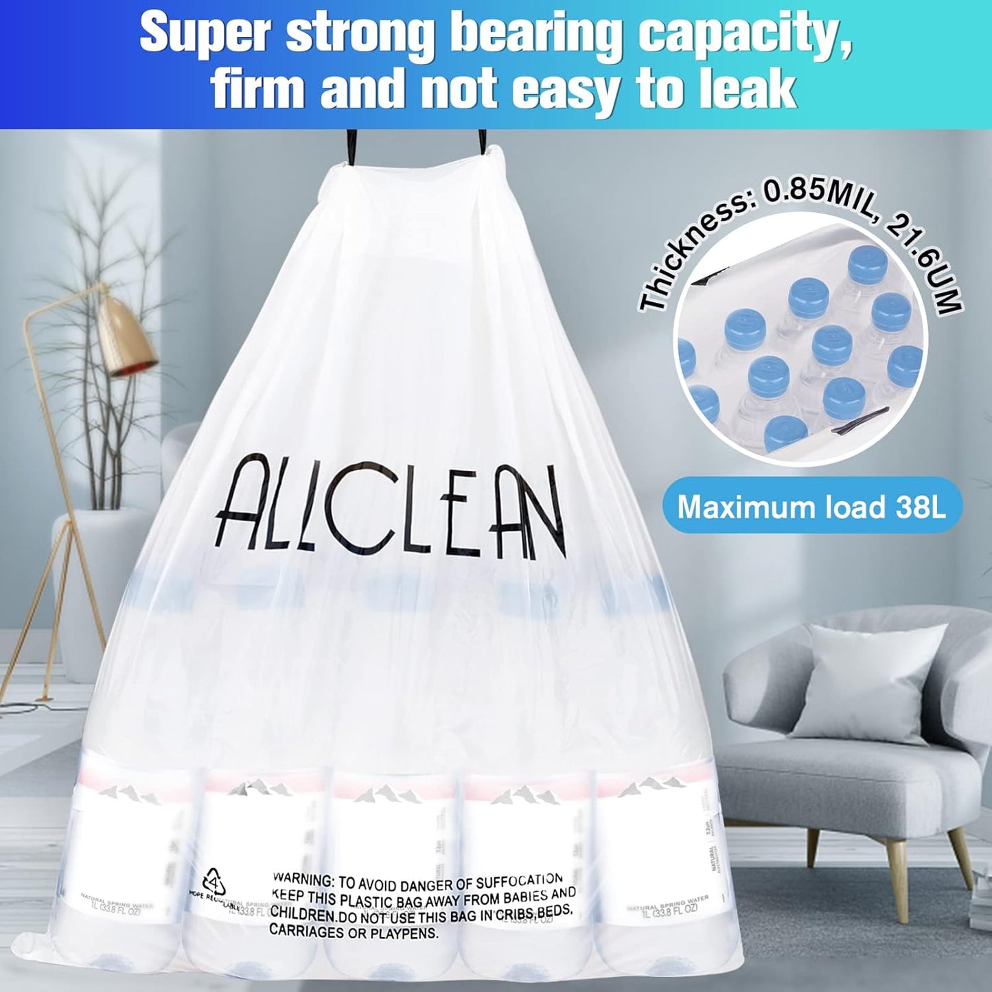 Trash Bags 10 Gallon Medium Kitchen Drawstring Bathroom Garbage Bags, Fit 8-10 Gal Bins,Extra Strong&Leak-Proof,Unscented&Recyclable Trash Can Liners for Bathroom Home Office Garden Lawn