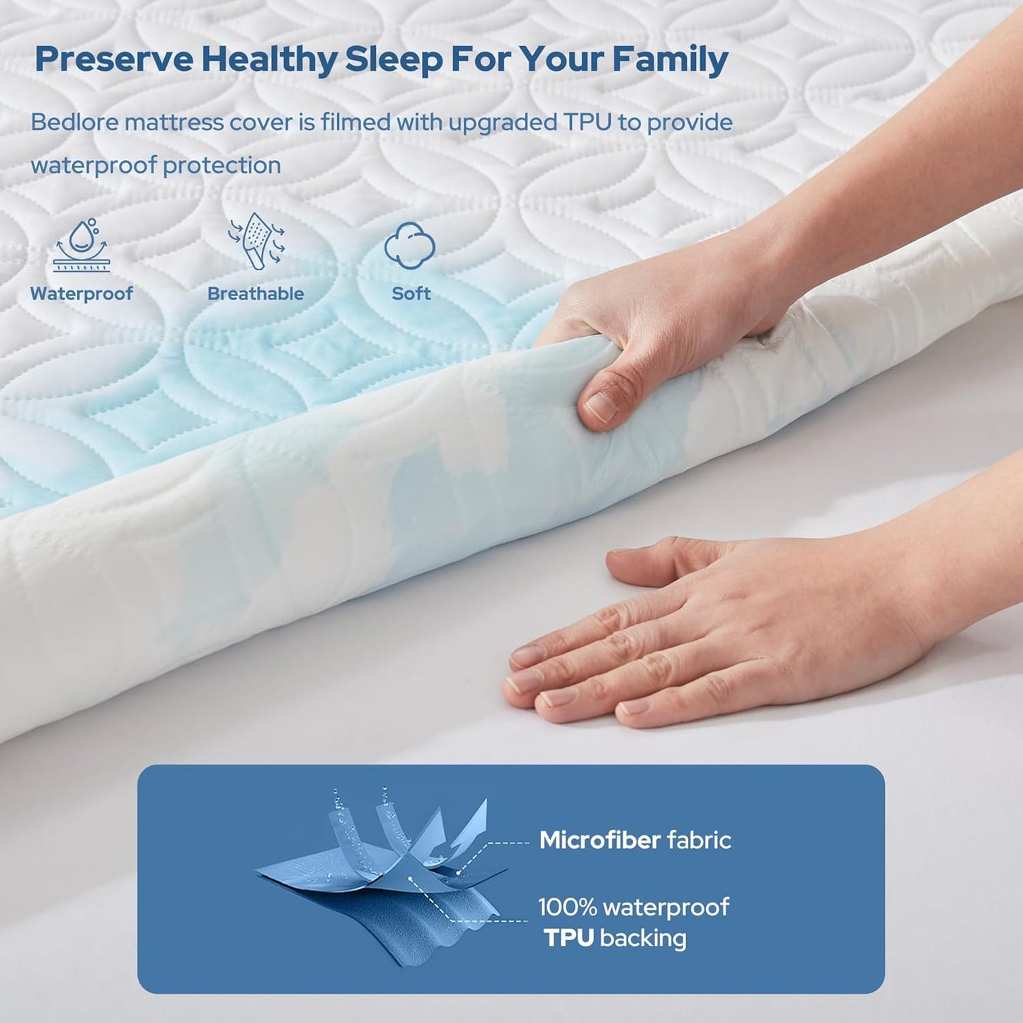 BEDLORE Waterproof Mattress Protector, California King Size Noiseless Mattress Pad with Deep Pocket 6"-18" Depth, Soft Breathable Bed Mattress Cover Washable for Home, Bedroom, Hotel (White)