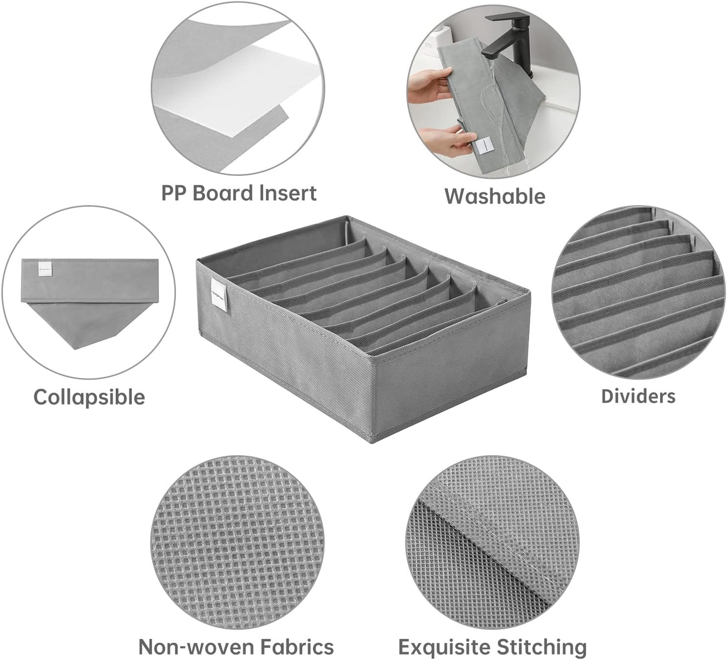 4 Packs T-shirt Drawer Organizers for Clothing,8 Grids Compartment Wardrobe Storage Box, Washable Clothes Organizer for Folded Clothes, Legging, Silk Scarve