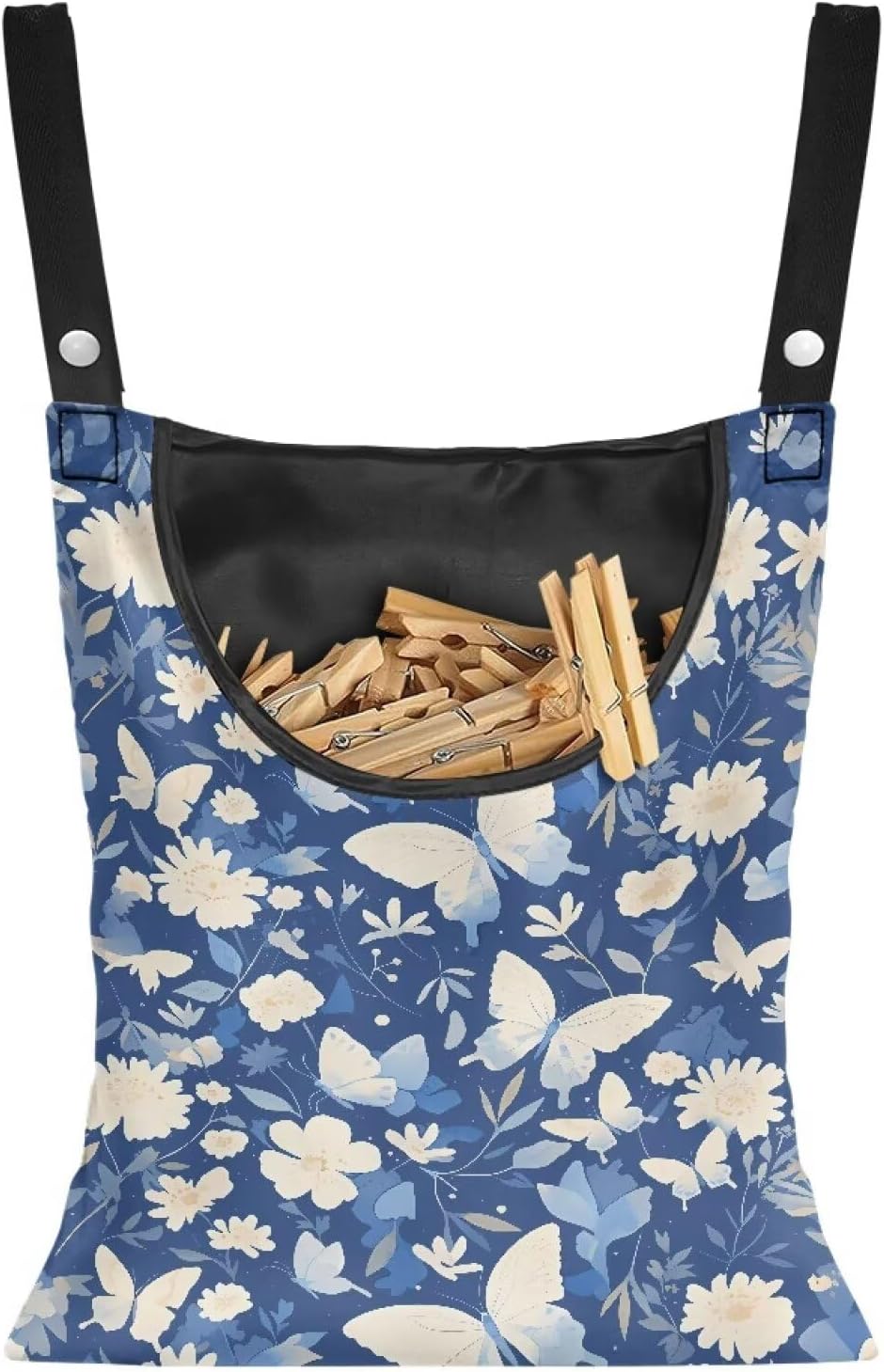 2 Pcs Butterfly and Floral Clothespin Bag with Large Opening Clothes Pins Holder Outdoor and Laundry Bag Hanging Fits for Clothesline Outdoor