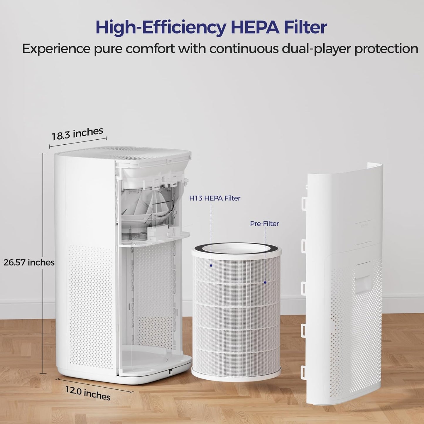 VUSIGN Air Purifier for Home Large Room & Pets, Covers Up to 1800 ft² with CADR 242 CFM, H13 HEPA Filter, Air Quality Display, Smart App Control, Quiet Sleep Mode, Remove Dust, Smoke & Odor