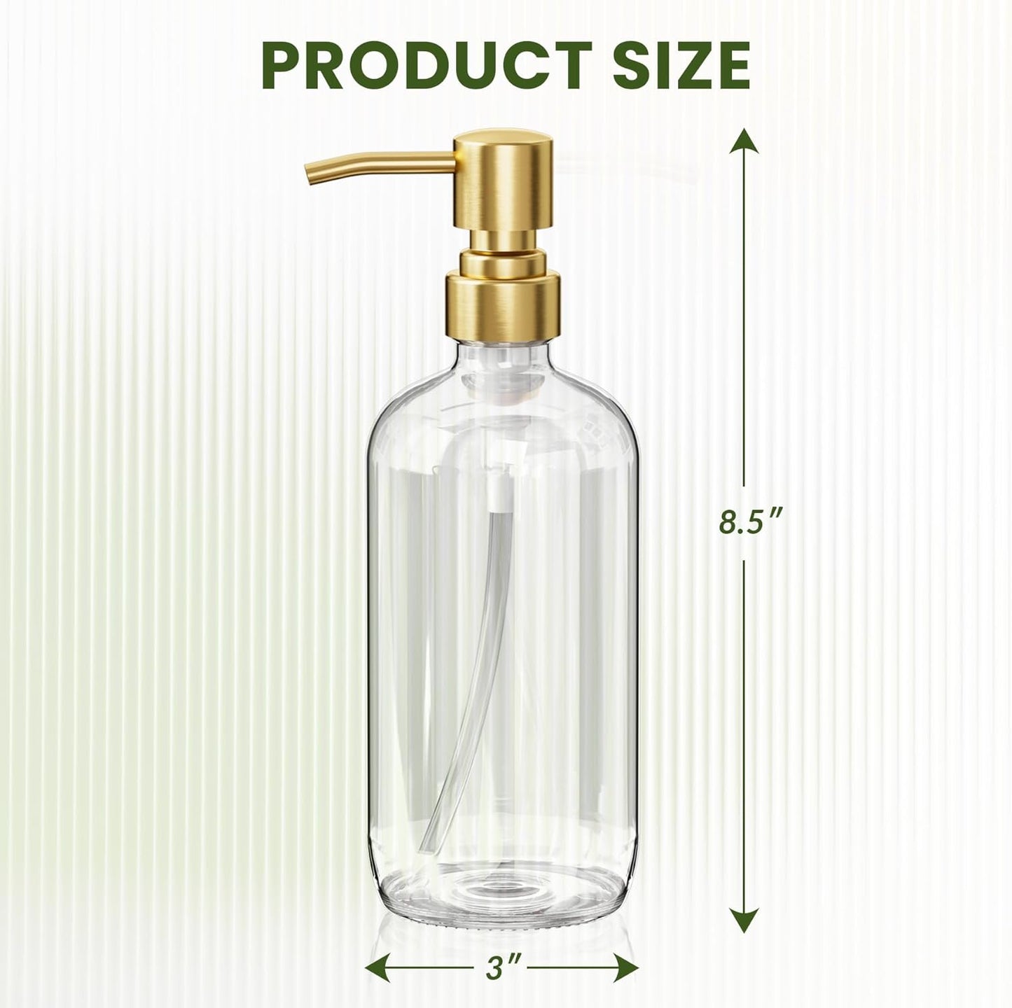 AmazerBath Soap Dispenser, 2 Pack Glass Soap Dispenser with Pump Stainless Steel, 17 Oz Clear Gold Hand Soap Dispensers for Bathroom and Kitchen