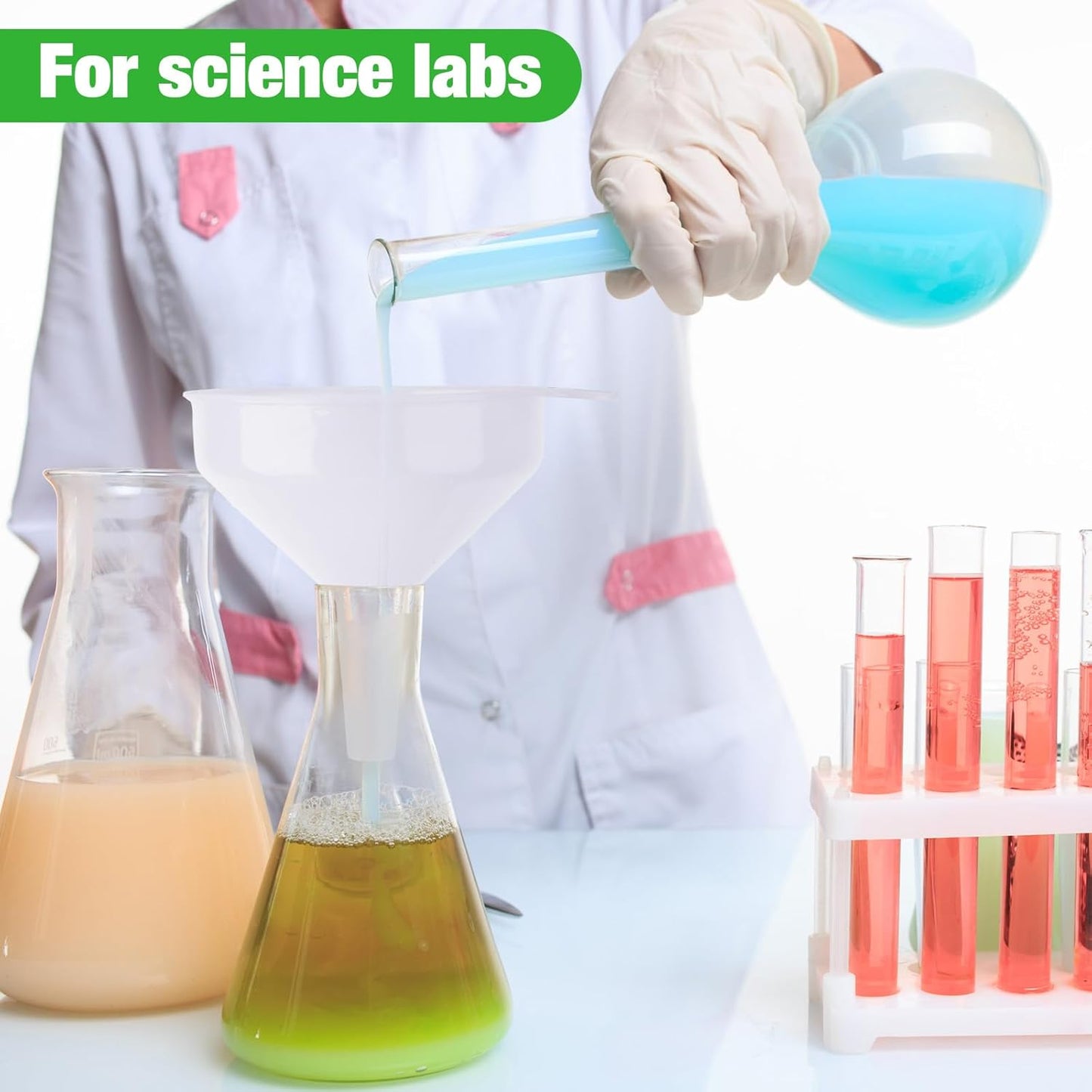 Honeydak 18 Pieces Multi-Purpose Plastic Funnels 4.7 Inch Wide Mouth Funnels for Filling Bottles, Jars, Containers Lab Use Oil Funnel for Gas, Car Oil, Lubricants and Fluids (White)