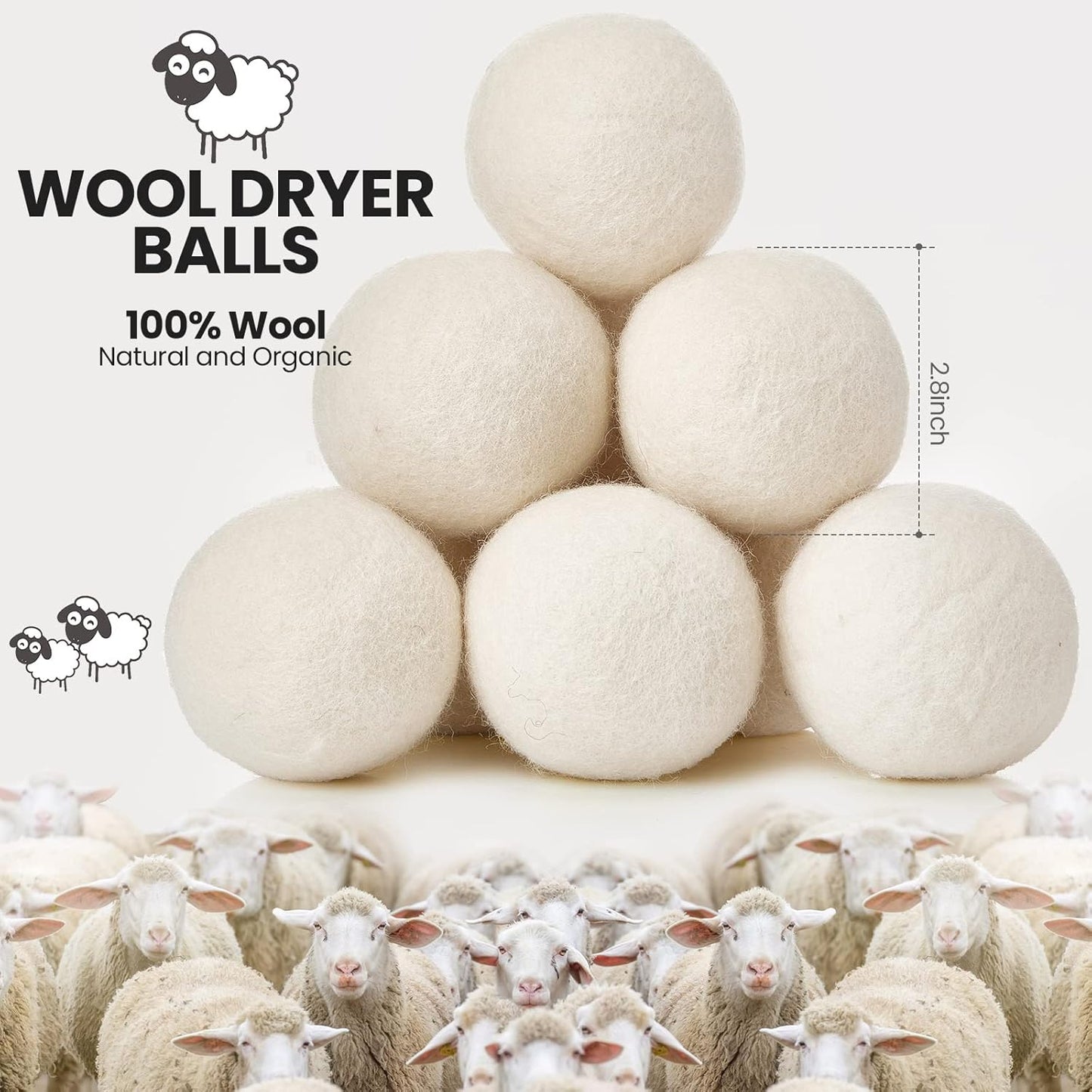 Roowest 24 Pcs Wool Dryer Balls Set Reusable Laundry Wool Balls with Muslin Bags Fabric Softener Anti Wrinkle Anti Static Saving Energy and Time