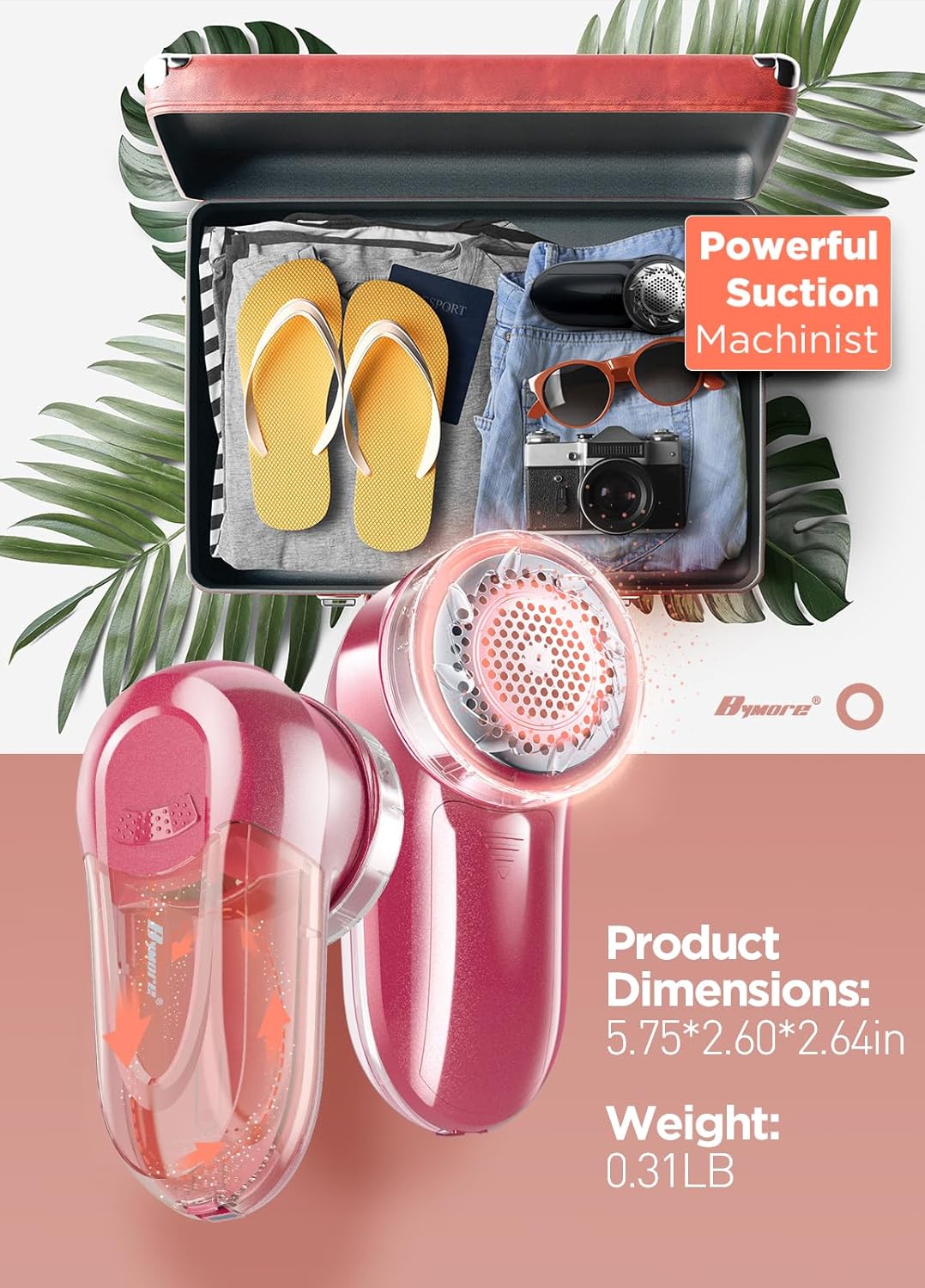 Fabric Shaver, Lint Remover, Bymore Lint Shaver Defuzzer Sweater Shaver for Clothes and Furniture AC Adapter or Battery Operated Pill Fuzz Remover (Bright Red)