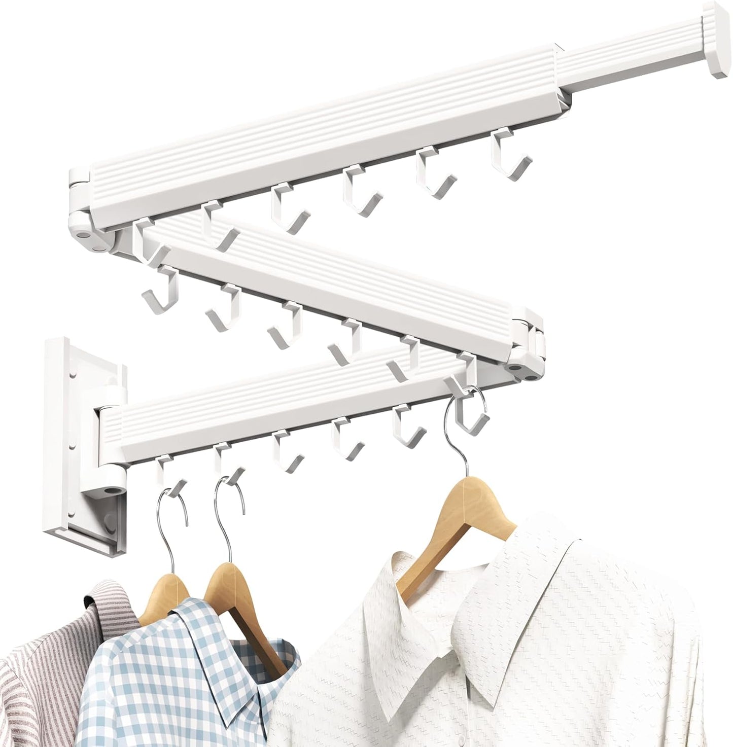J-type Hooks Wall Mounted Clothes Rack, Collapsible, White Color