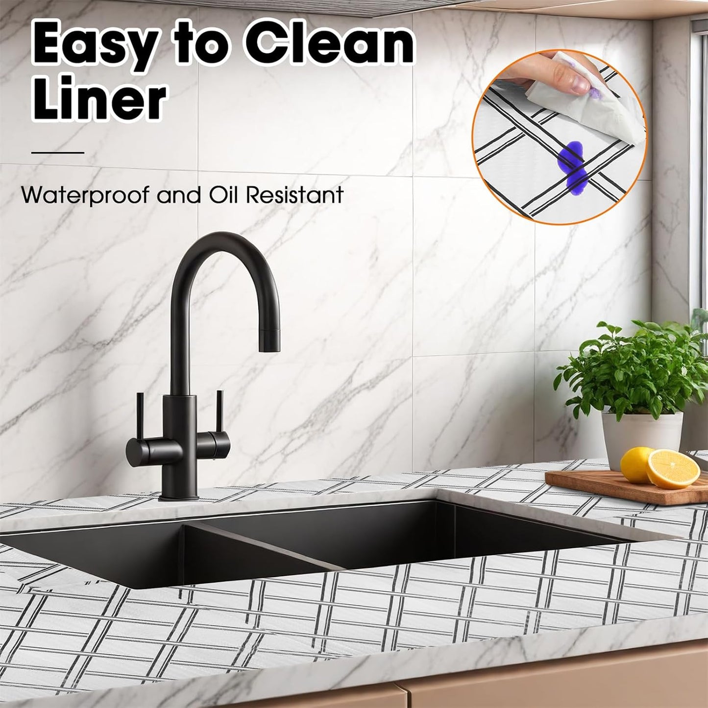 Drawer and Shelf Liner for Kitchen Cabinets Non-Adhesive, Non-Slip Cabinet Liner Shelf Paper Strong Grip Waterproof Easy to Clean for Kitchen Shelves Cupboard,Geometric,12IN X 30FT