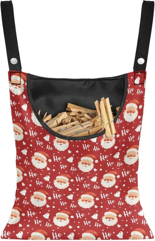 Clothespin Bag with Hanging Rope for Home Outdoor，Laundry Hanging Bag Fits Clothes Lines for Hanging Clothes Outside Balcony Bathroom Corridor Yard - Santa Claus