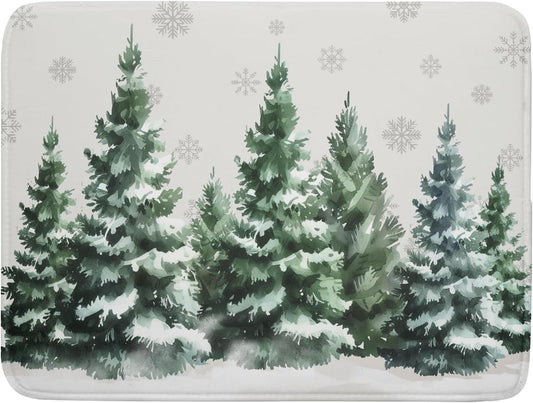 Christmas Pine Tree Dish Drying Mat for Kitchen Counter 18x24 Inch Winter Decorative Dishes Mats Winter Absorbent Reversible Kitchen Drainer Pad Christmas Decorations Fast Dry Tableware Dishes Pad