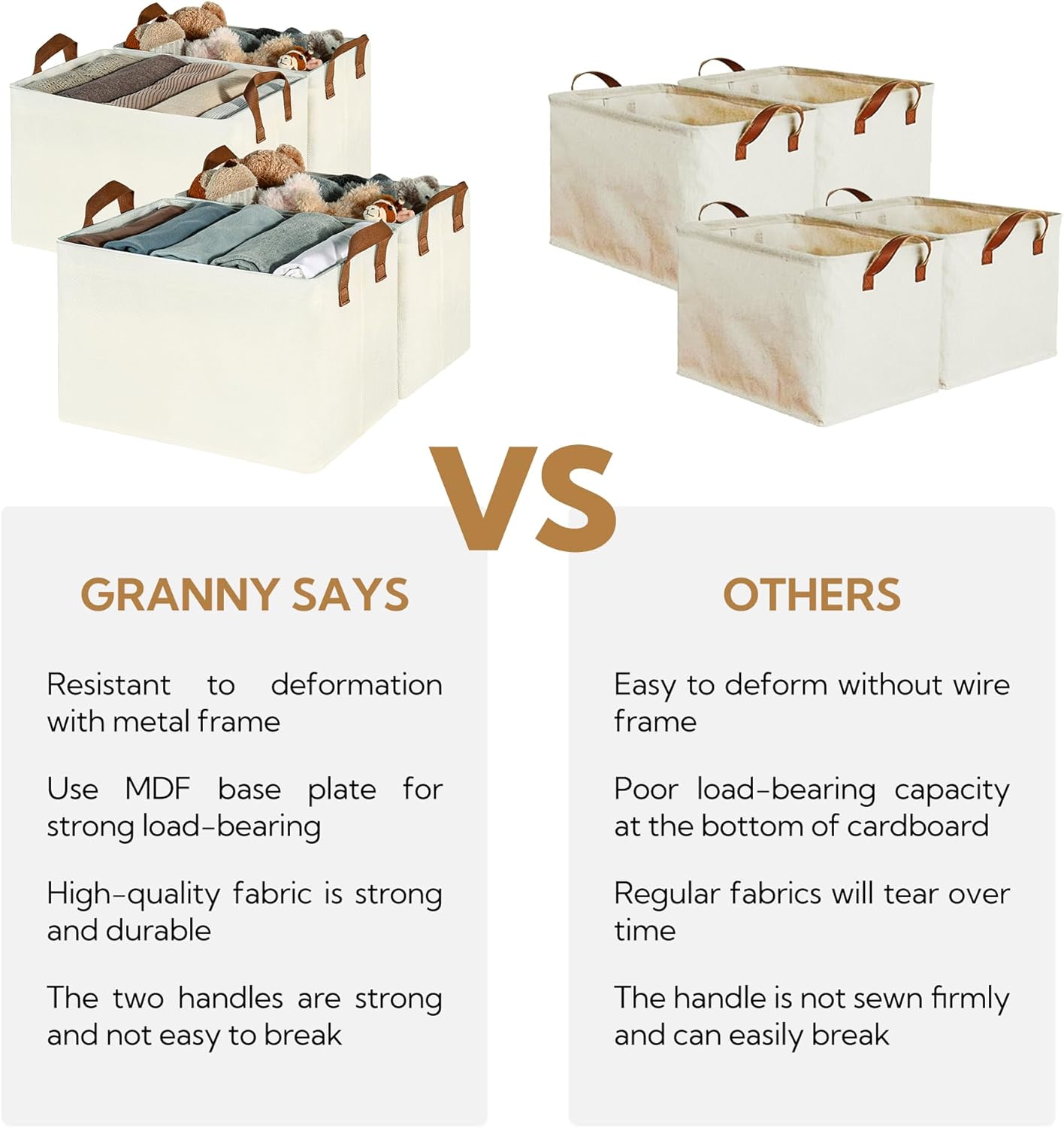 GRANNY SAYS Closet Storage Baskets, Collapsible Fabric Storage Bins with Metal Frame, Clothes Organizer Bins, Extra Large Baskets for Shelves, Ivory, 4-Pack