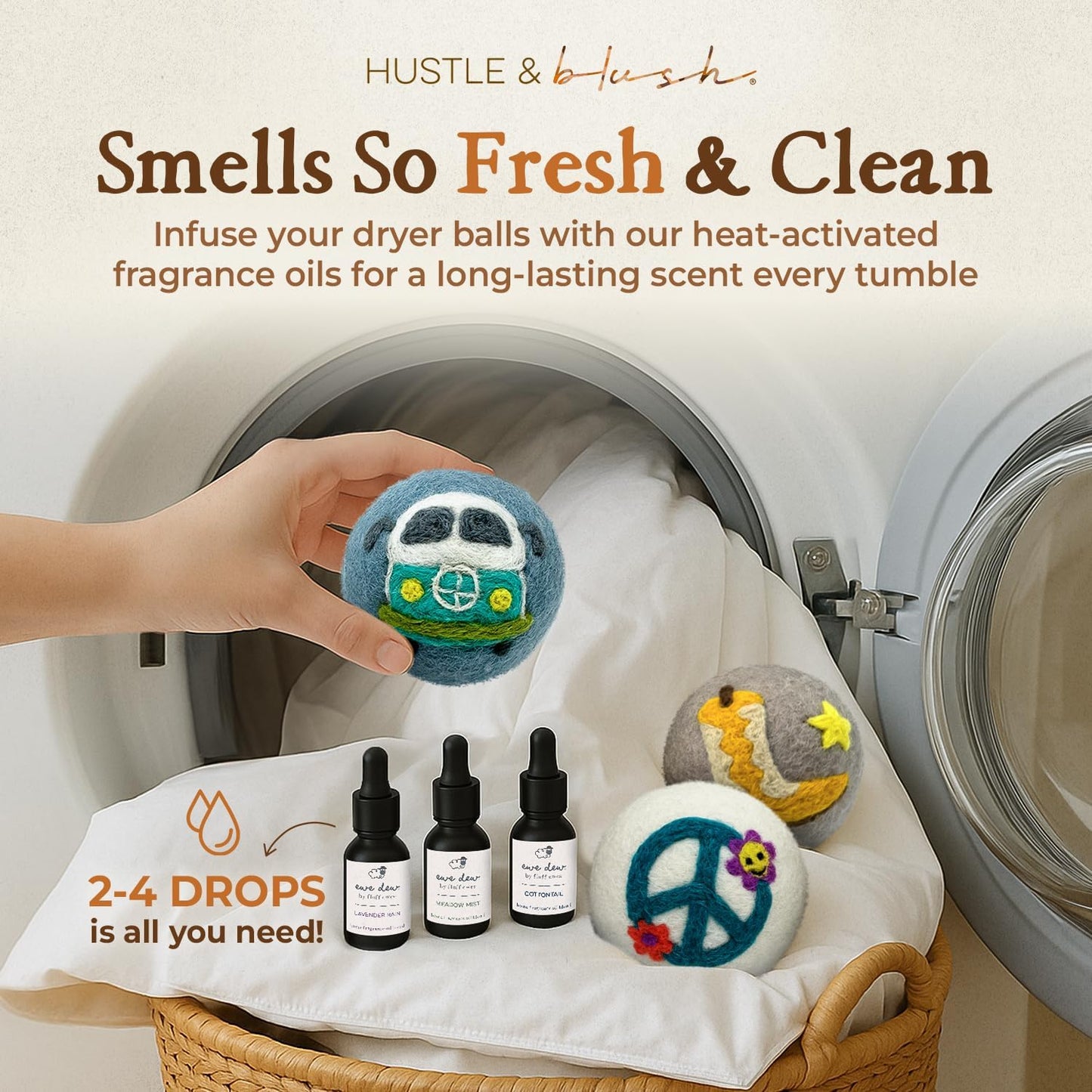 Fluff Ewes Wool Dryer Balls 6 Pack Premium New Zealand Wool Laundry Balls for Dryer, No Static Dryer Balls Laundry Reusable, XL Wool Dryer Balls Cute, Baby Dryer Balls for Dryers - Fluff Fest