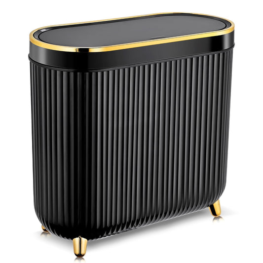 Bathroom Trash Can with Lid 3.1 Gallon Narrow Trash Can Small Plastic Trash Bin 12 Liter Rectangular Plastic Garbage Can with Press Type Lid for Bedroom Bathroom