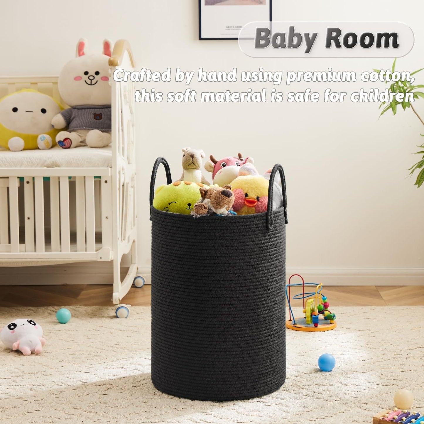 Laundry Basket,Woven Cotton Rope Laundry Hamper,100L for Decorative Storage of Dirty Clothes,Toys and Blankets in Bathroom,Baby Room and Living Room