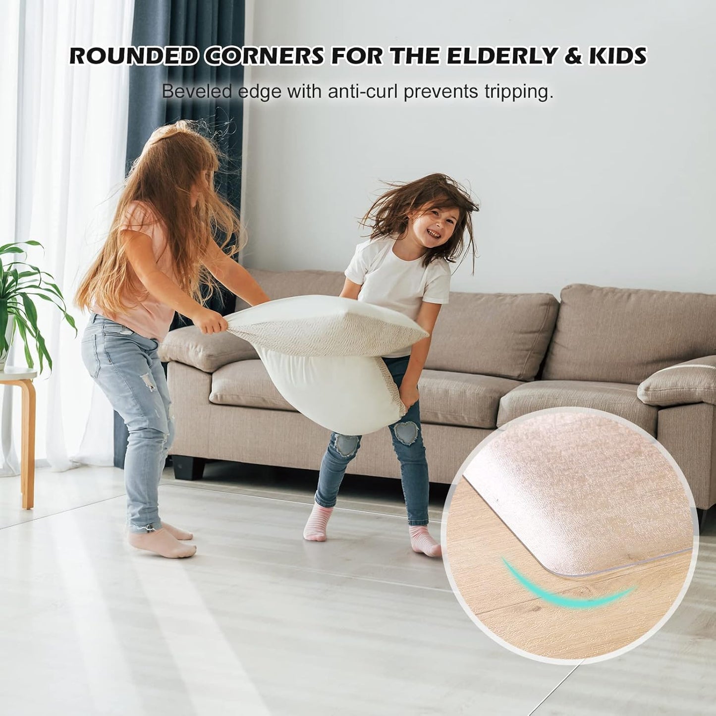 SALLOUS Office Chair Mat for Hard Floors, 63" x 51" Large Chair Mat for Hardwood Floors, Slip Resistant Floor Protector Desk Mat for Home, Waterproof Vinyl Floor Mat for Gaming Chairs (Clear)