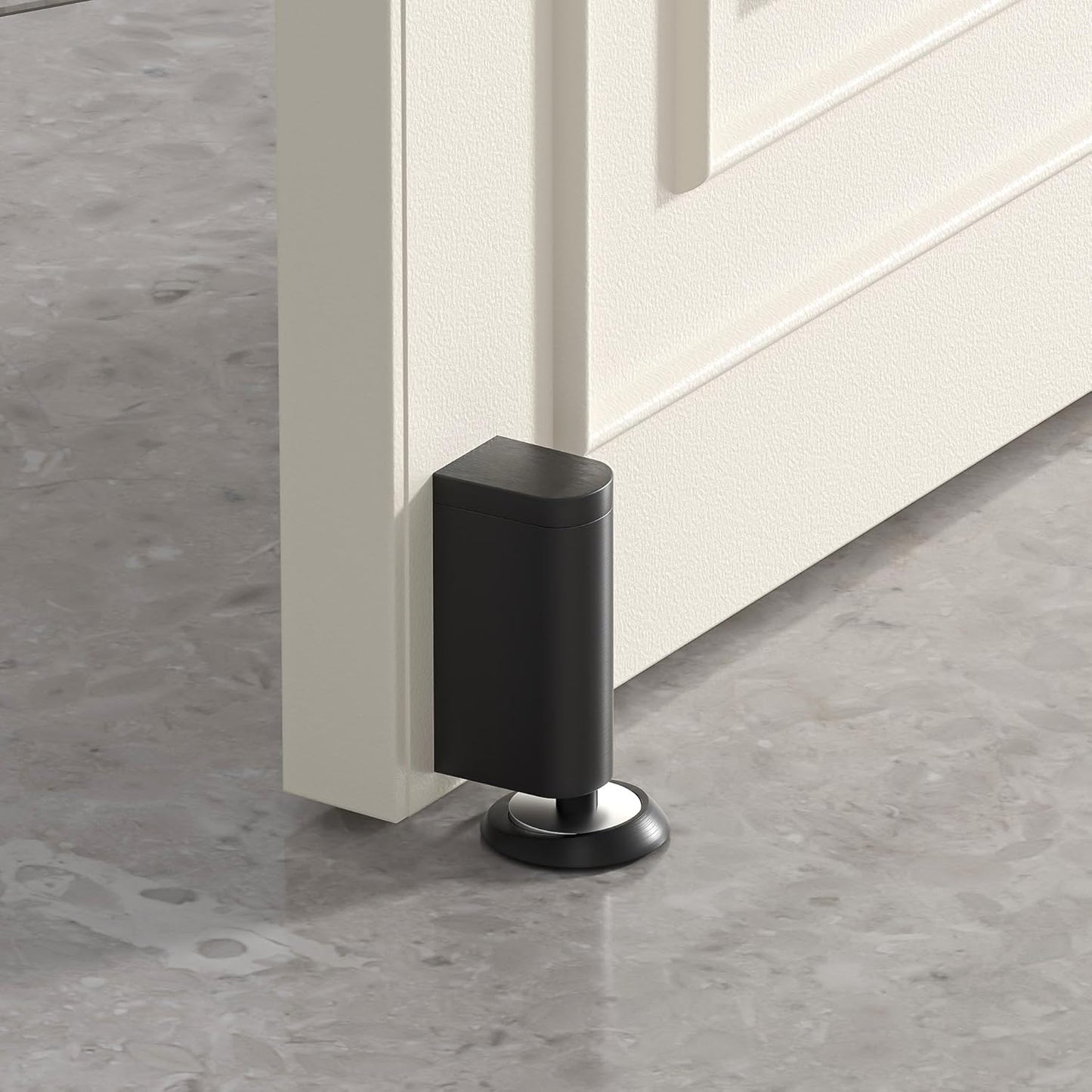 Windproof Magnetic Door Stoppers, 0-0.78" Stroke Mechanical Doorstop, No-Hole Flooring Door Suction with 3M Strong Adhesive and Screws, Black, 1 Pack