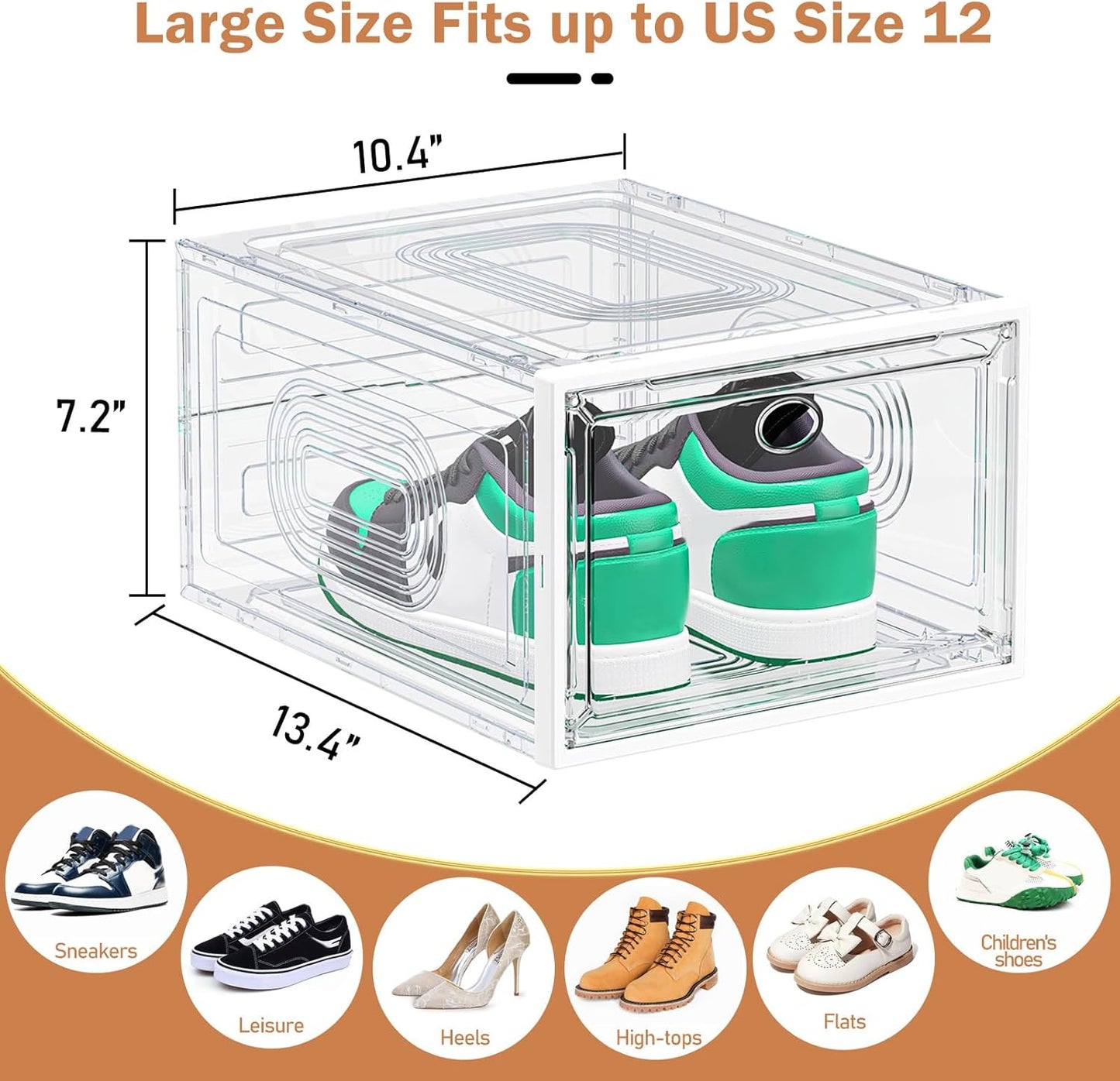 6 Pack Thicken Shoe Organizer Stackable,Upgraded Sturdy Shoe Storage Box with Magnetic Door,Shoe Containers for Sneaker Display,White