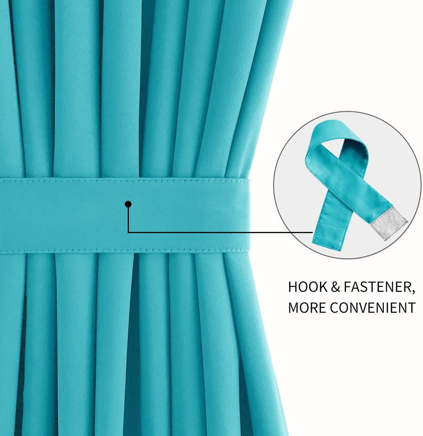 DWCN French Door Curtains – Rod Pocket Thermal Blackout Curtain for Window/Doorways/Kitchen/Classroom/Patio Doors for Privacy, 25W by 72L Inches, 1 Panel with Tieback, Turquoise