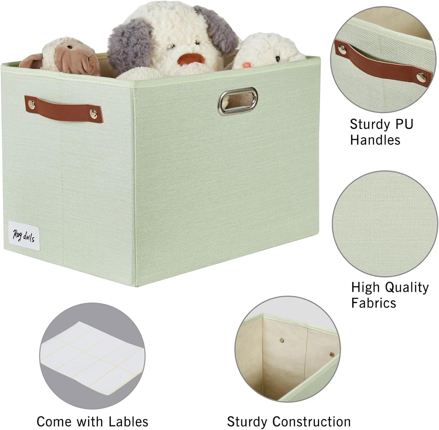 3-Pack Foldable Fabric Storage Bins with Durable PU & Metal Handles, Collapsible Storage Baskets for Shelves, Home Storage, Closet Organizers, Living Room(17"x11.8"x11.8", Sage Green)