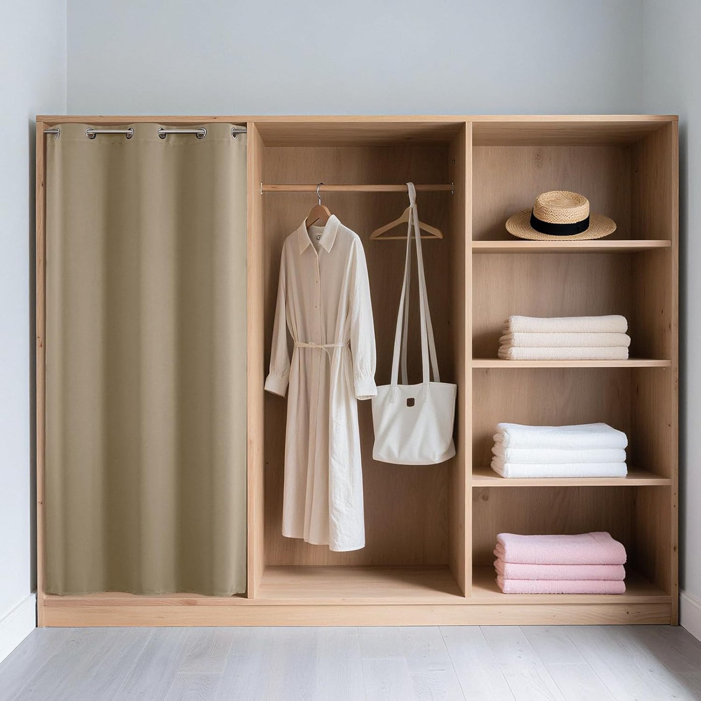 Joydeco Blackout Door Curtain for Doorway Privacy 78 Inches Long, Grommet Closet Curtain for Open Closet, Room Divider for Bedroom Living Room (Light Beige, 40Wx78L, 1 Panel)