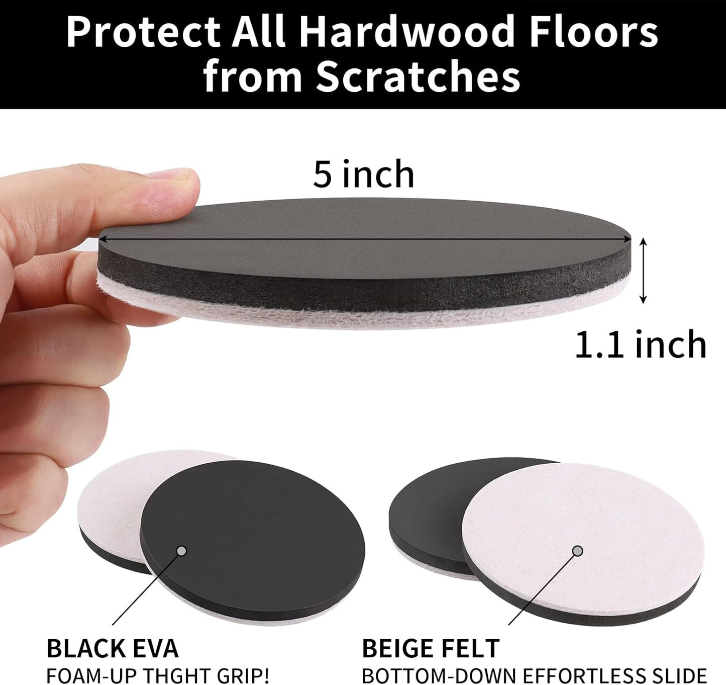 Ezprotekt 5" Round Felt Furniture Movers Sliders for Hardwood Floors, 8 Pcs Reusable Felt Furniture Moving Pads for Heavy Duty Bed Sofa Fridge Couch, Move Item Easily and Quickly (Beige)