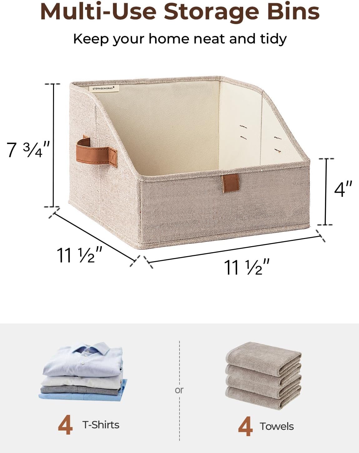 StorageWorks Closet Storage Bins, Trapezoid Organizer Box for Shelves, Fabric Clothes Bin, Foldable Organizing Baskets with Handles, Small, Brown and Beige, 3-Pack